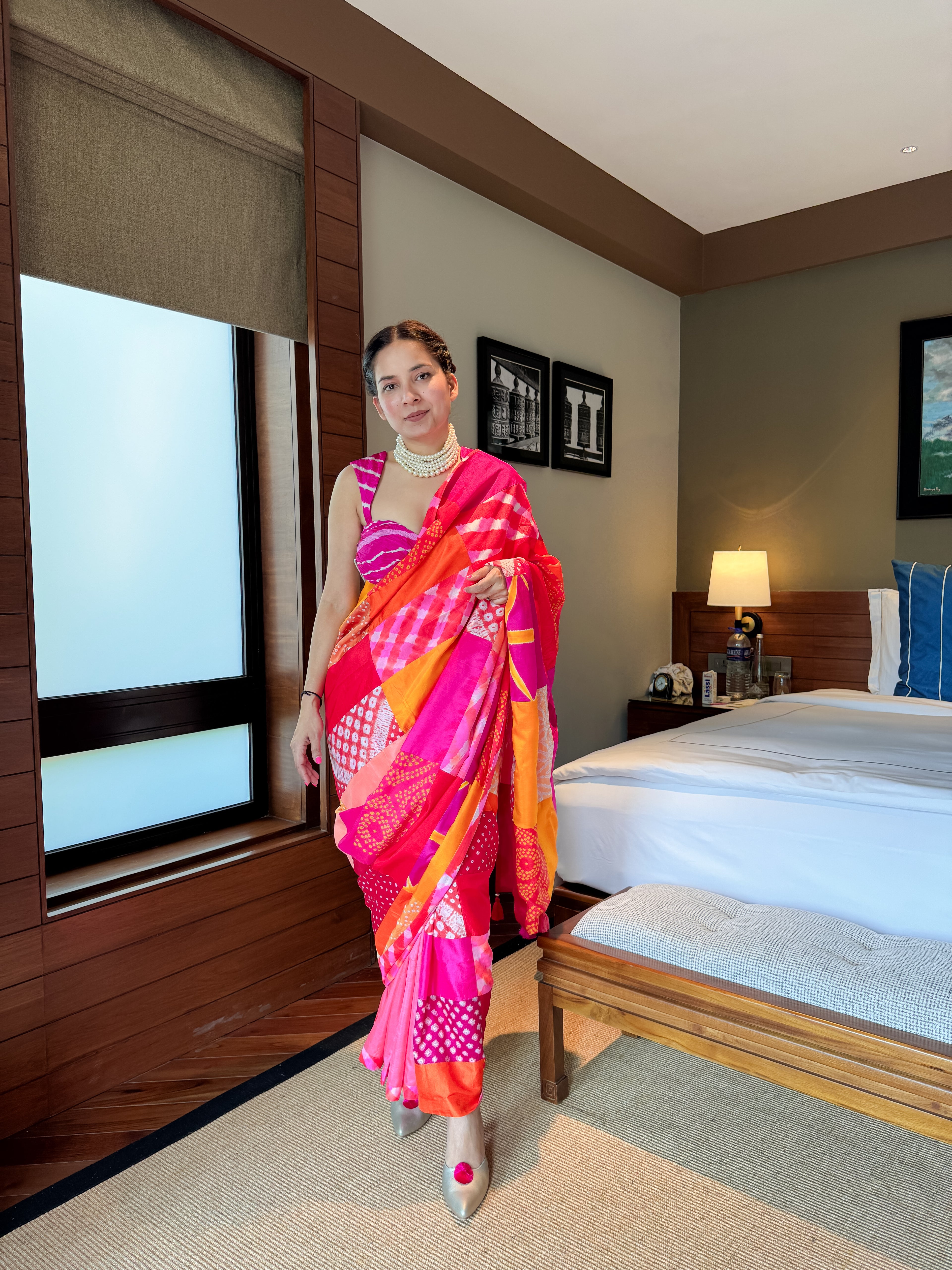 RED-PINK BAARADOZI SILK PATCHWORK REVERSIBLE SAREE