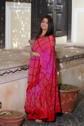 PINK-RED DIAMOND GEOMETRIC BANDHANI SILK SAREE