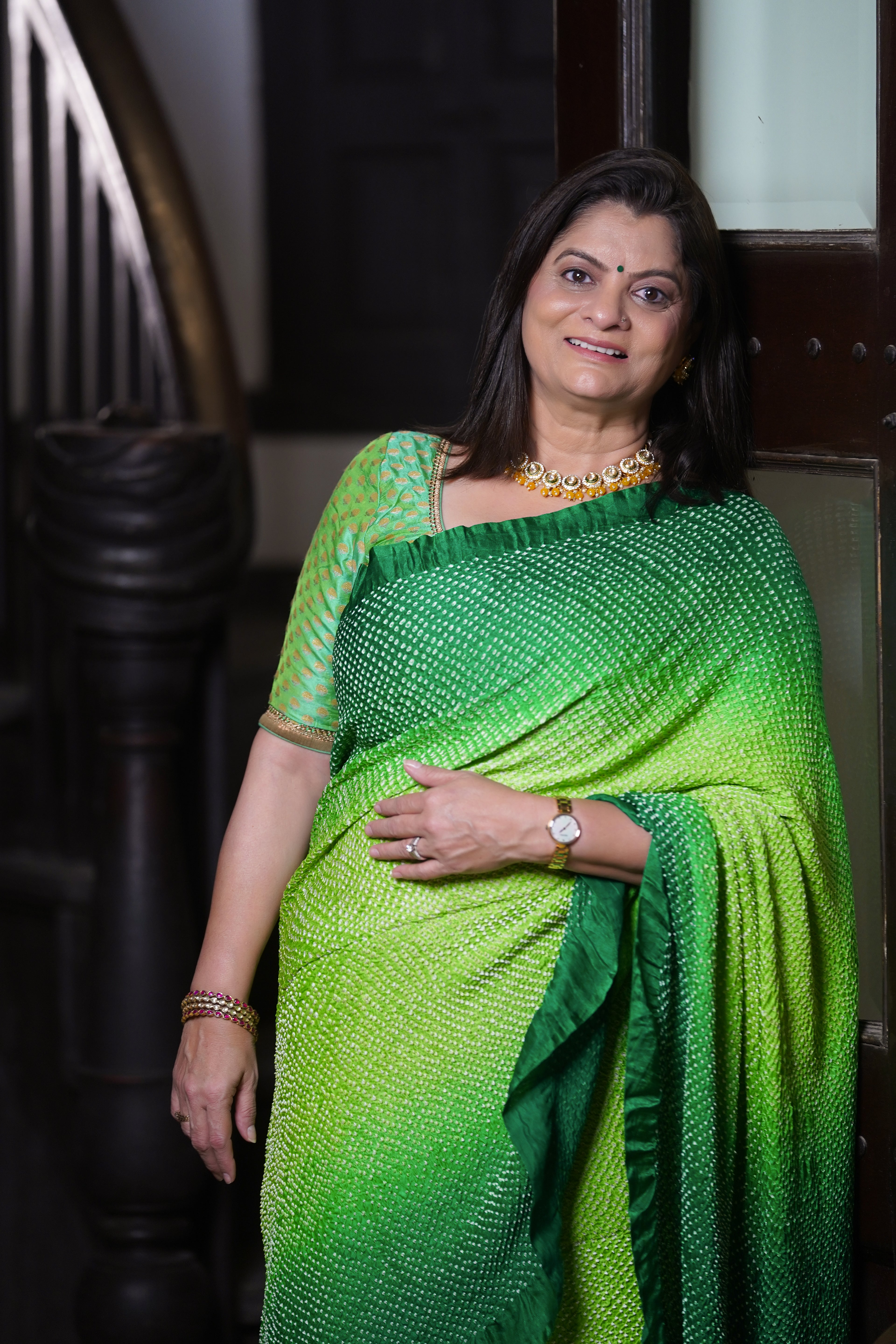 EMERALD GREEN ETERNAL DOTS BANDHANI SILK SAREE
