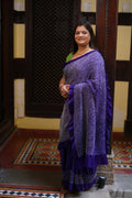 BLUE YIN-YANG HALF FULL HALF EMPTY ETERNAL DOT BANDHANI SILK SAREE