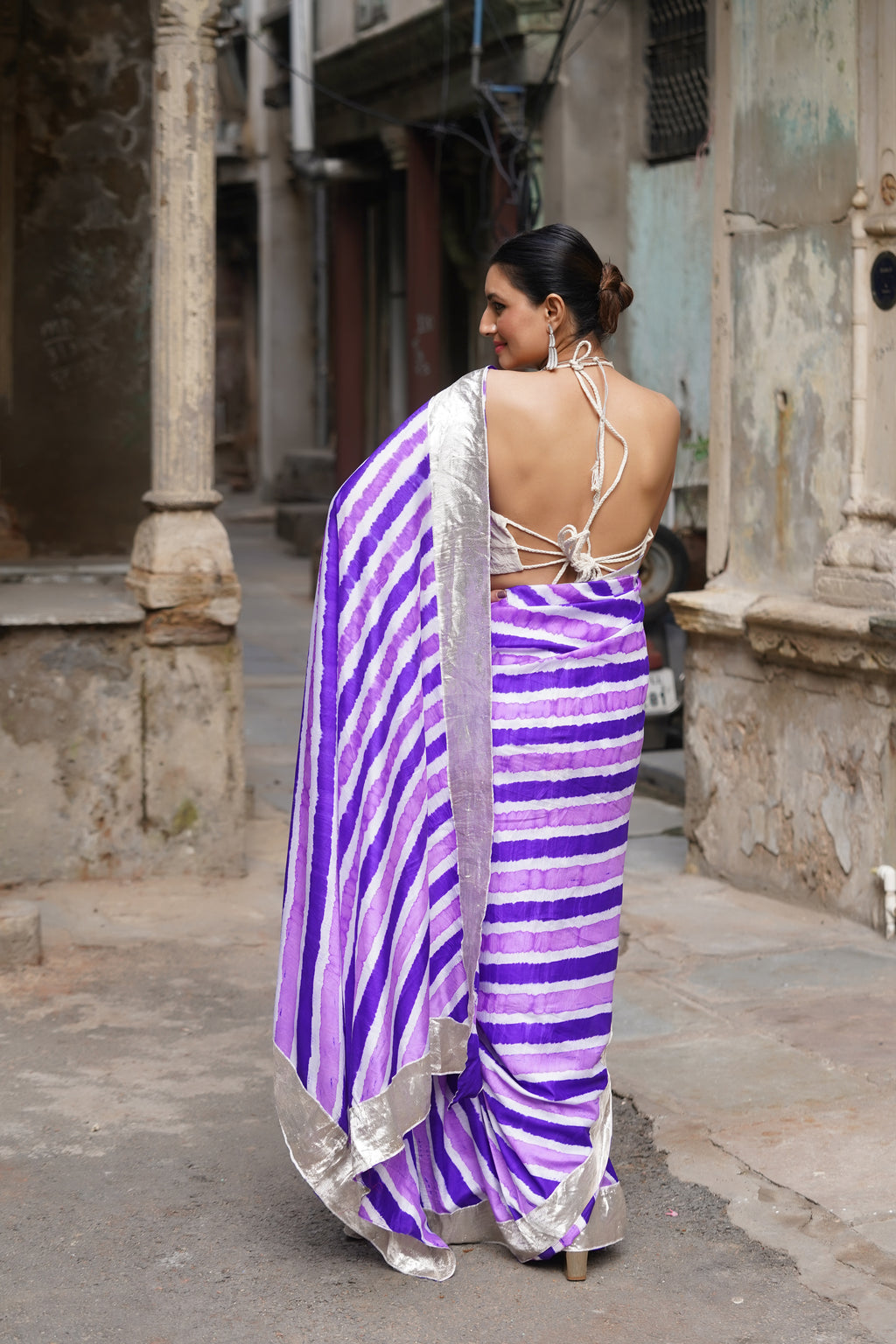 PURPLE LEHERIYA SILK SAREE WITH LAMPI BORDER