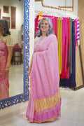 LIGHT PINK LINES AND DOTS SILK BANDHANI SAREE