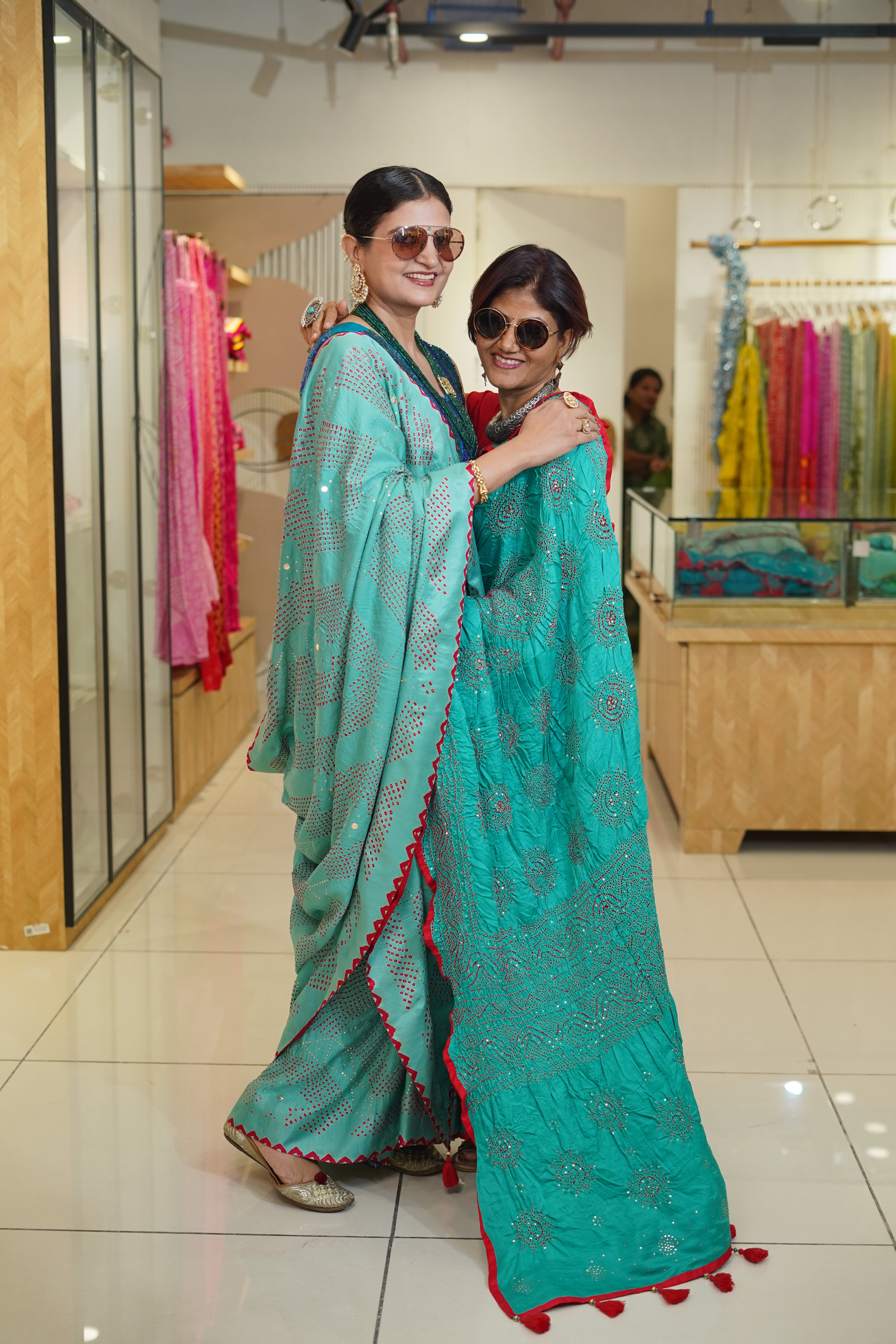 LIGHT BLUE F4 GEOMETRIC SILK BANDHANI SAREE WITH MUKAISH WORK