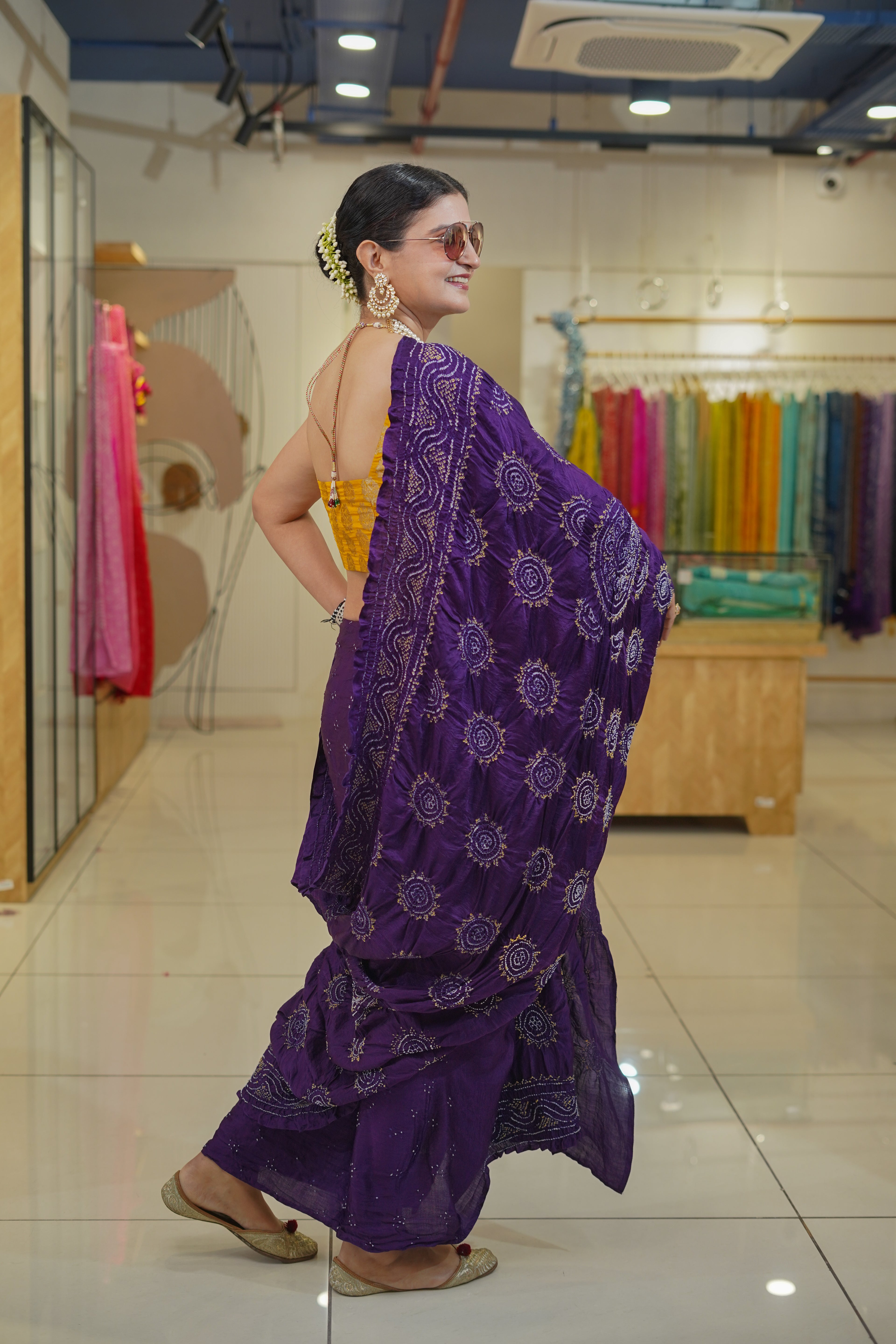 PURPLE CLASSIC TRADITIONAL LADDU SILK BANDHANI SAREE