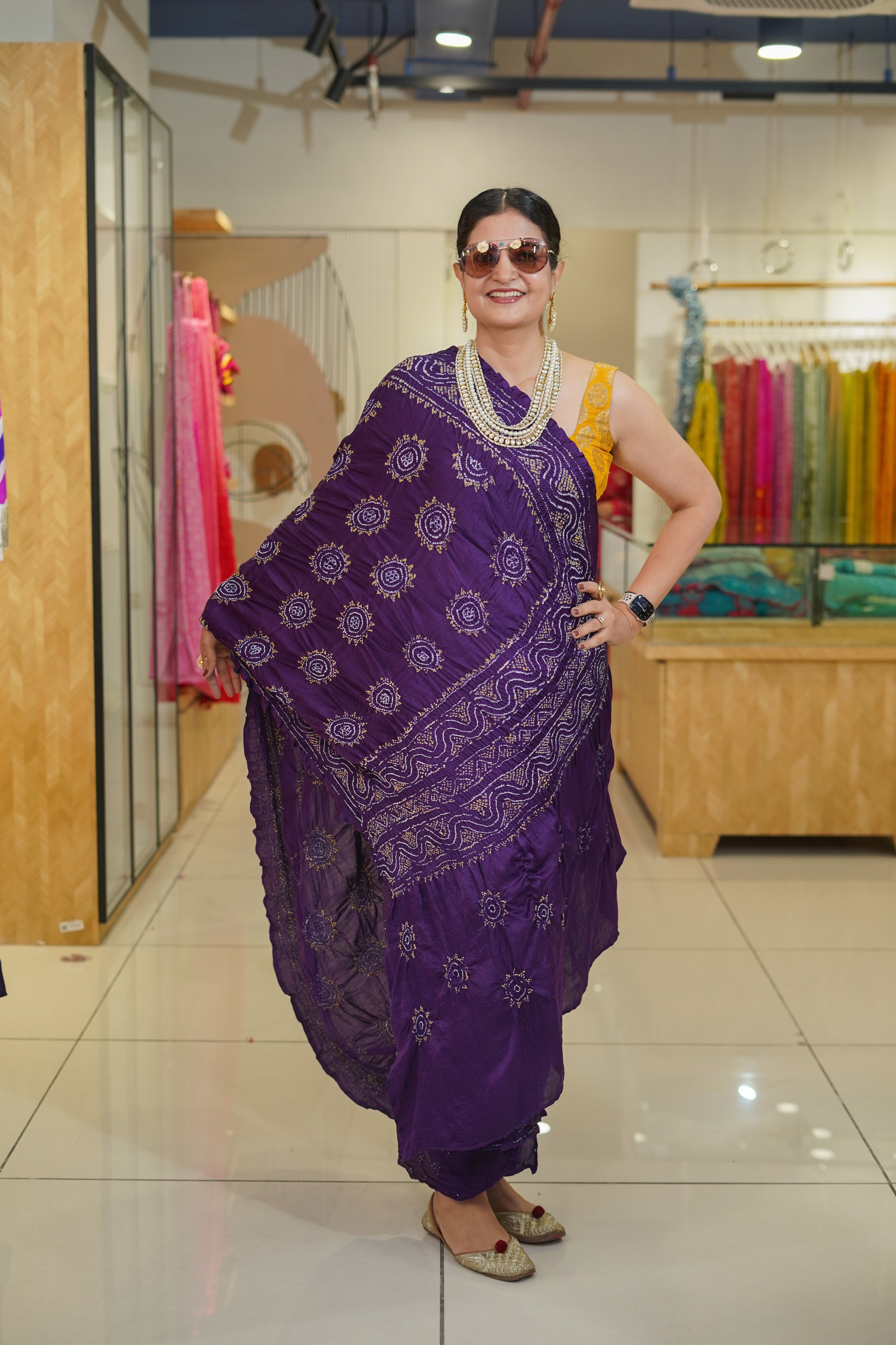 PURPLE CLASSIC TRADITIONAL LADDU SILK BANDHANI SAREE