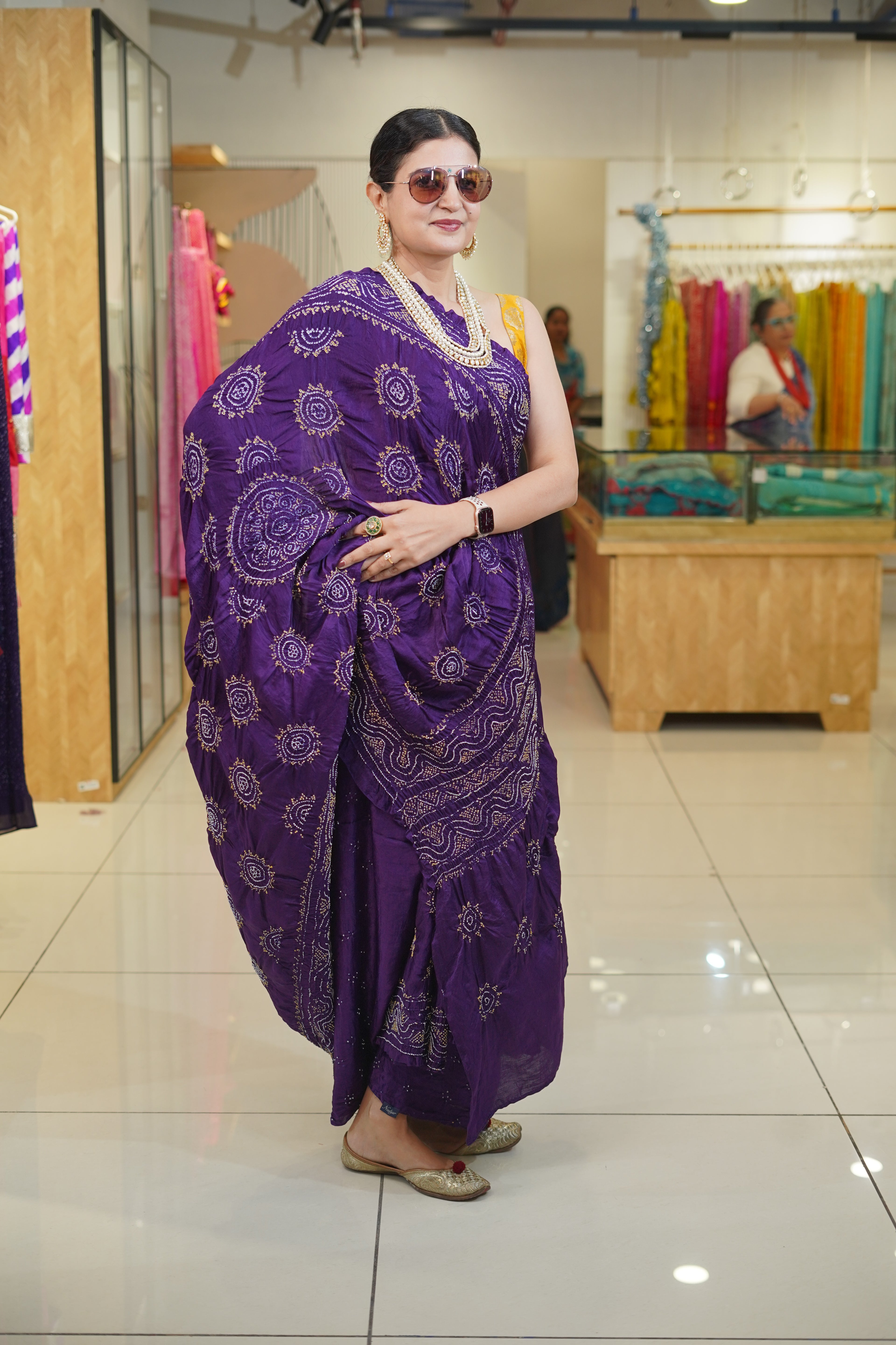 PURPLE CLASSIC TRADITIONAL LADDU SILK BANDHANI SAREE