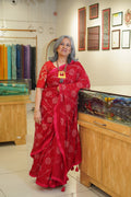 RED CLASSIC TRADITIONAL LADDU SILK BANDHANI SAREE WITH MUKAISH WORK AND ORGANZA BORDER