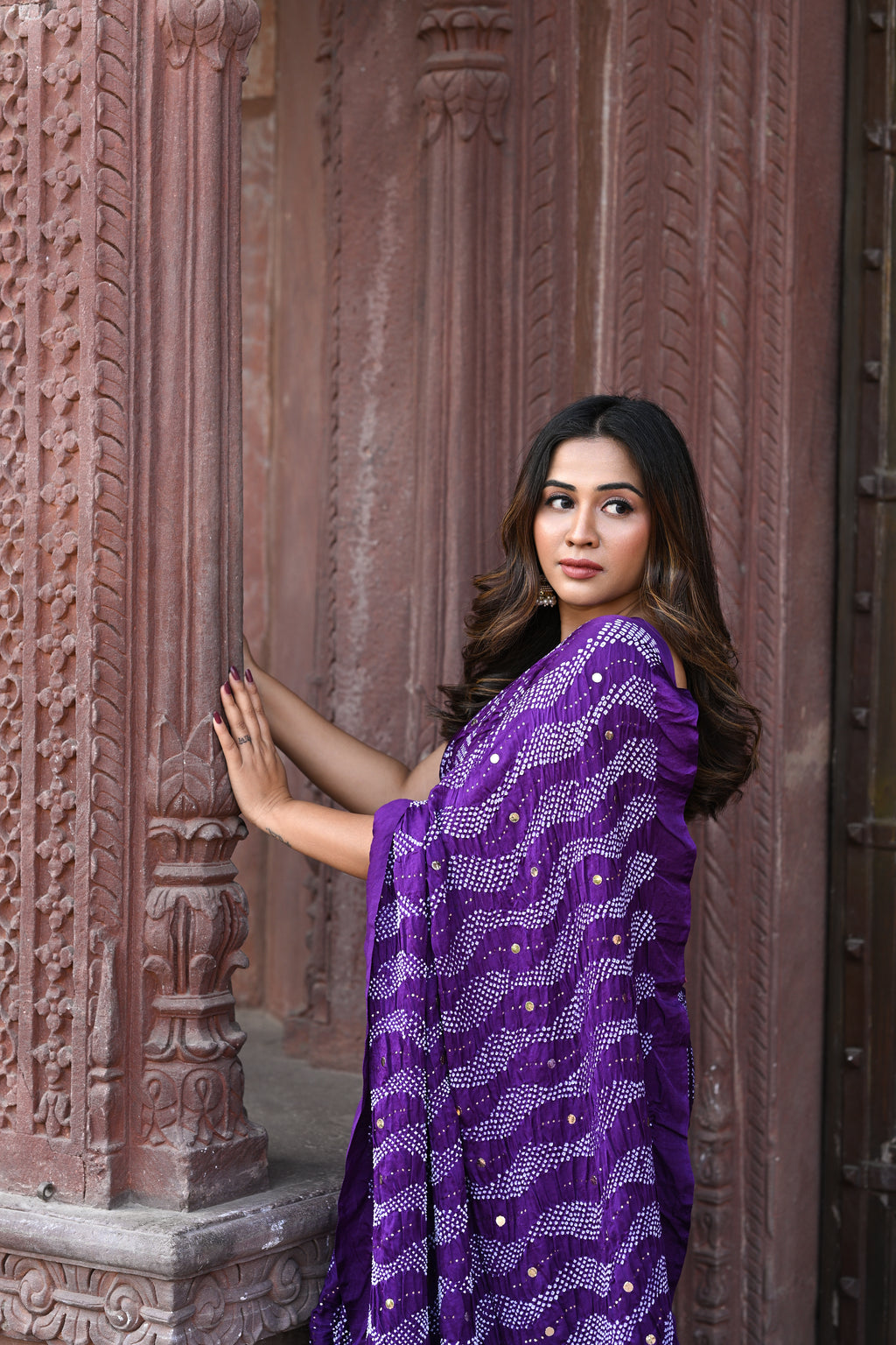 PURPLE WAVES OF THE SEA BANDHANI SILK SAREE WITH MUKAISH WORK
