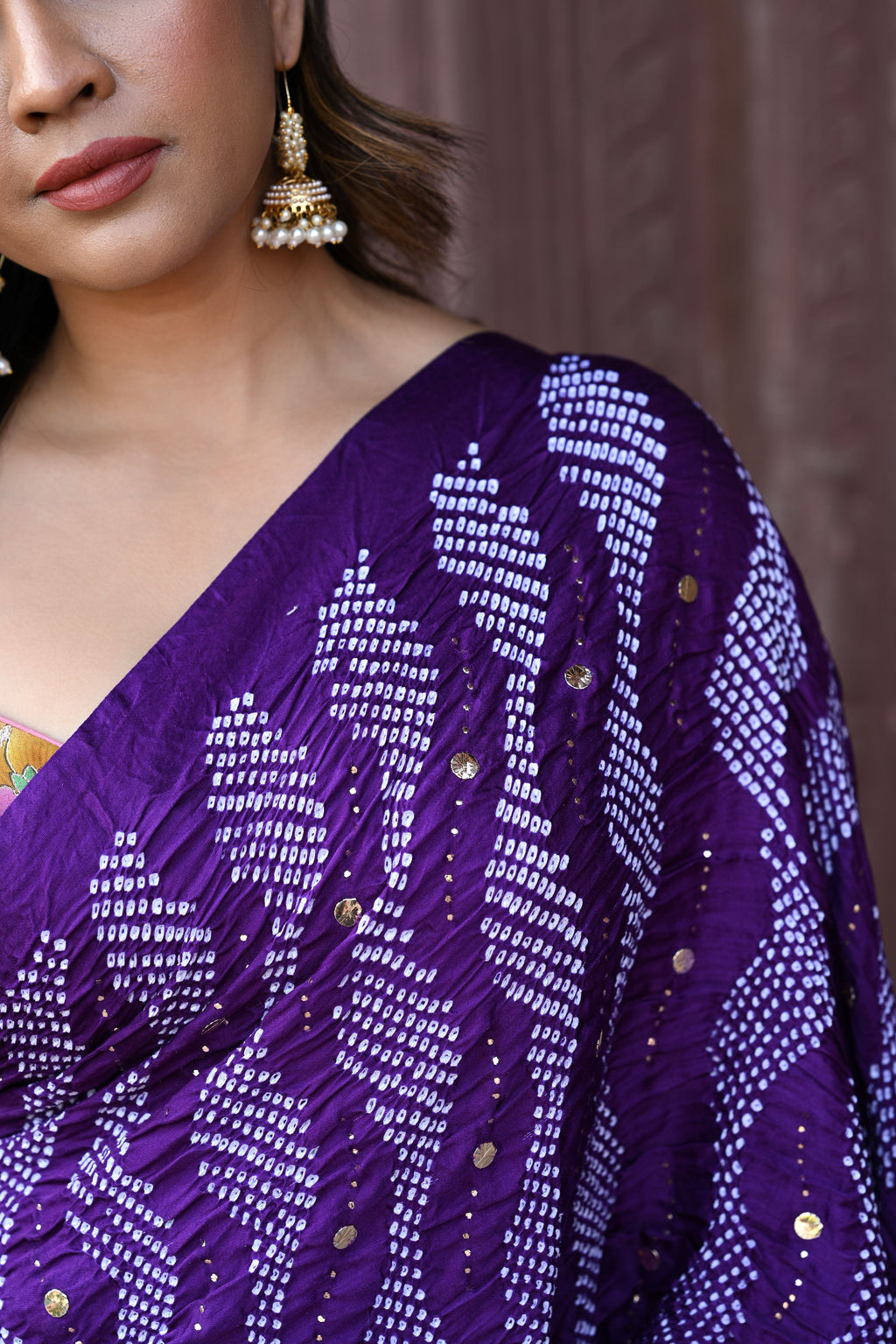 PURPLE WAVES OF THE SEA BANDHANI SILK SAREE WITH MUKAISH WORK