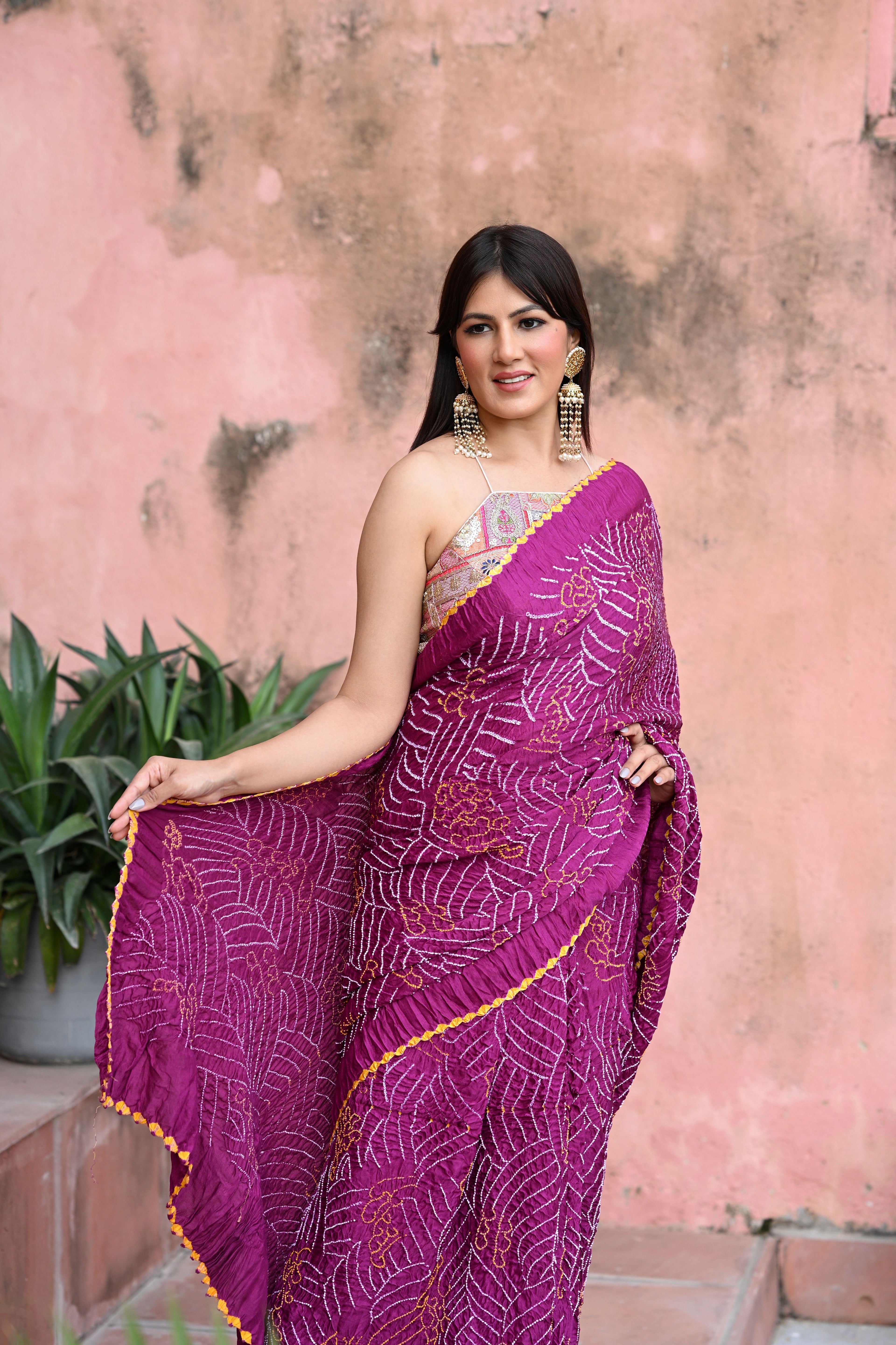 PURPLE JAPANESE WAVES BANDHANI SILK SAREE