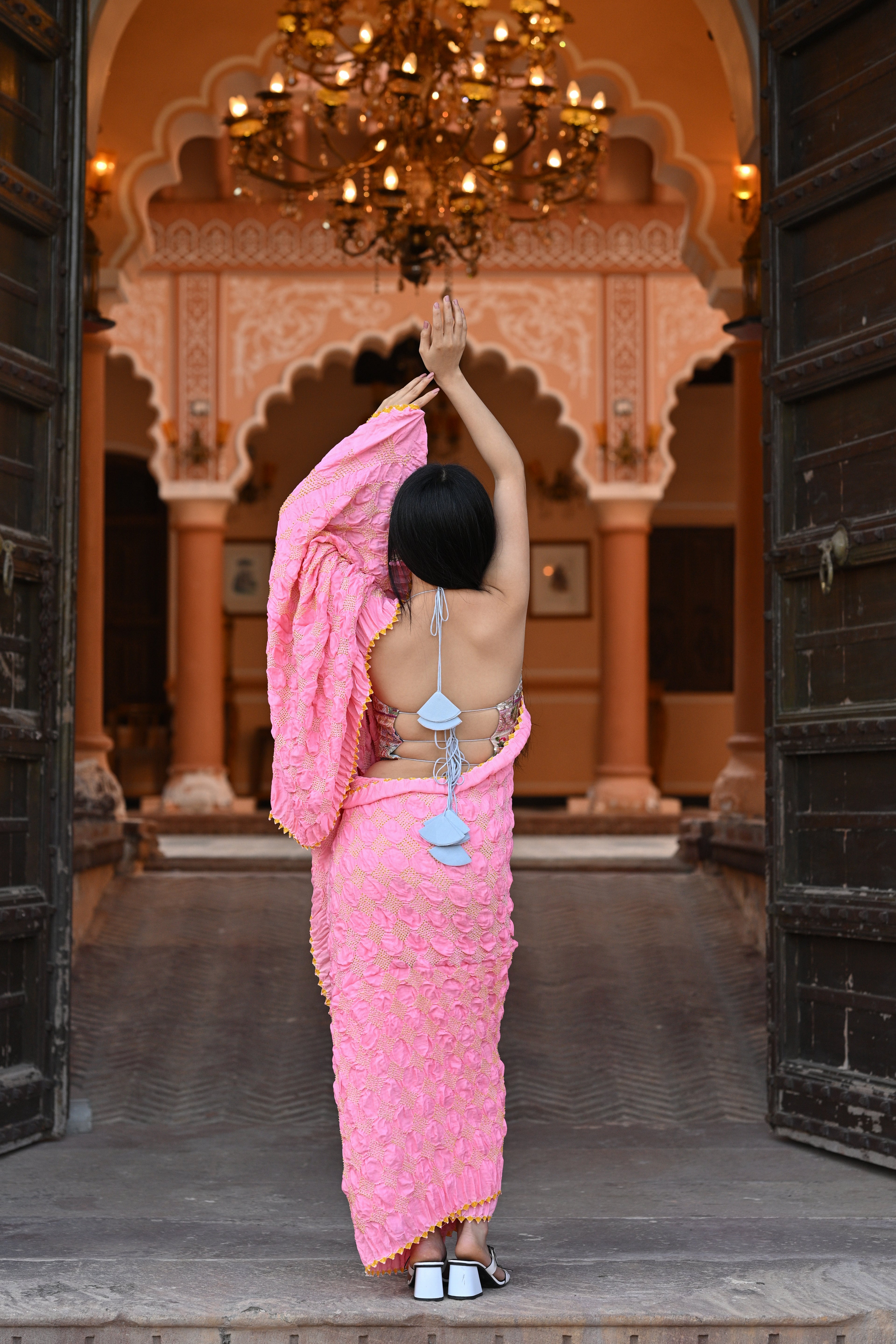 PINK GEOMETRIC BANDHANI SILK SAREE