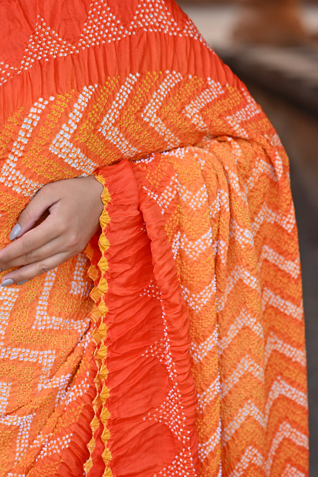 ORANGE CHEVRON BANDHANI SILK SAREE