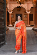 ORANGE CHEVRON BANDHANI SILK SAREE