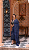 GEOMETRIC NEW DIAMOND BANDHANI SILK SAREE INDIGO BLUE