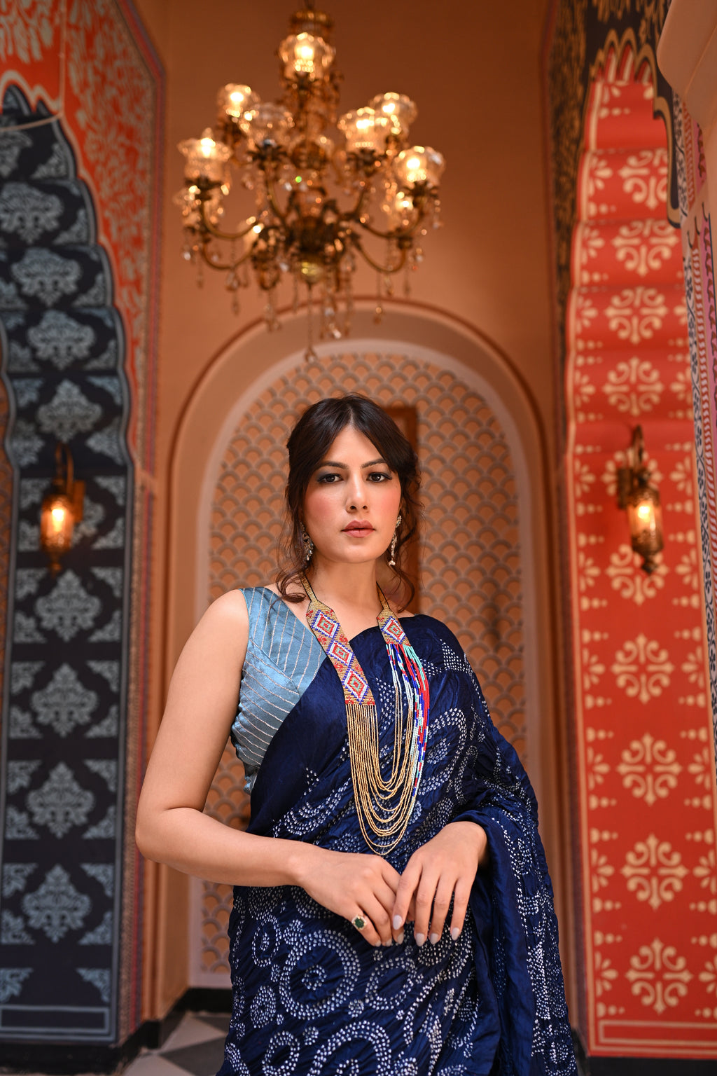 INDIGO BLUE CIRCLES OF LIFE BANDHANI SILK SAREE