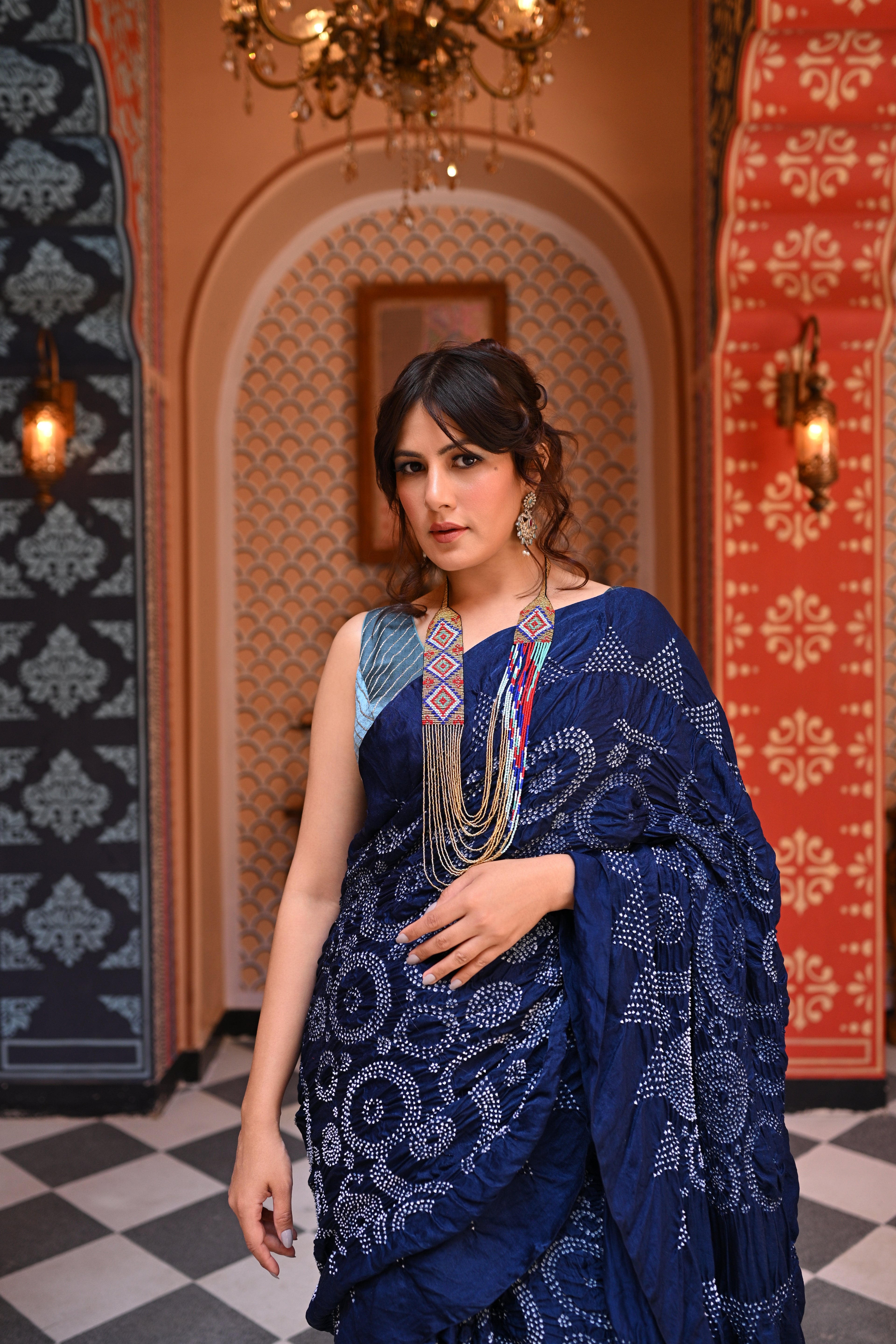 INDIGO BLUE CIRCLES OF LIFE BANDHANI SILK SAREE