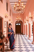 INDIGO BLUE WAVES OF THE SEA BANDHANI SILK SAREE WITH MUKAISH WORK AND SILK BORDER