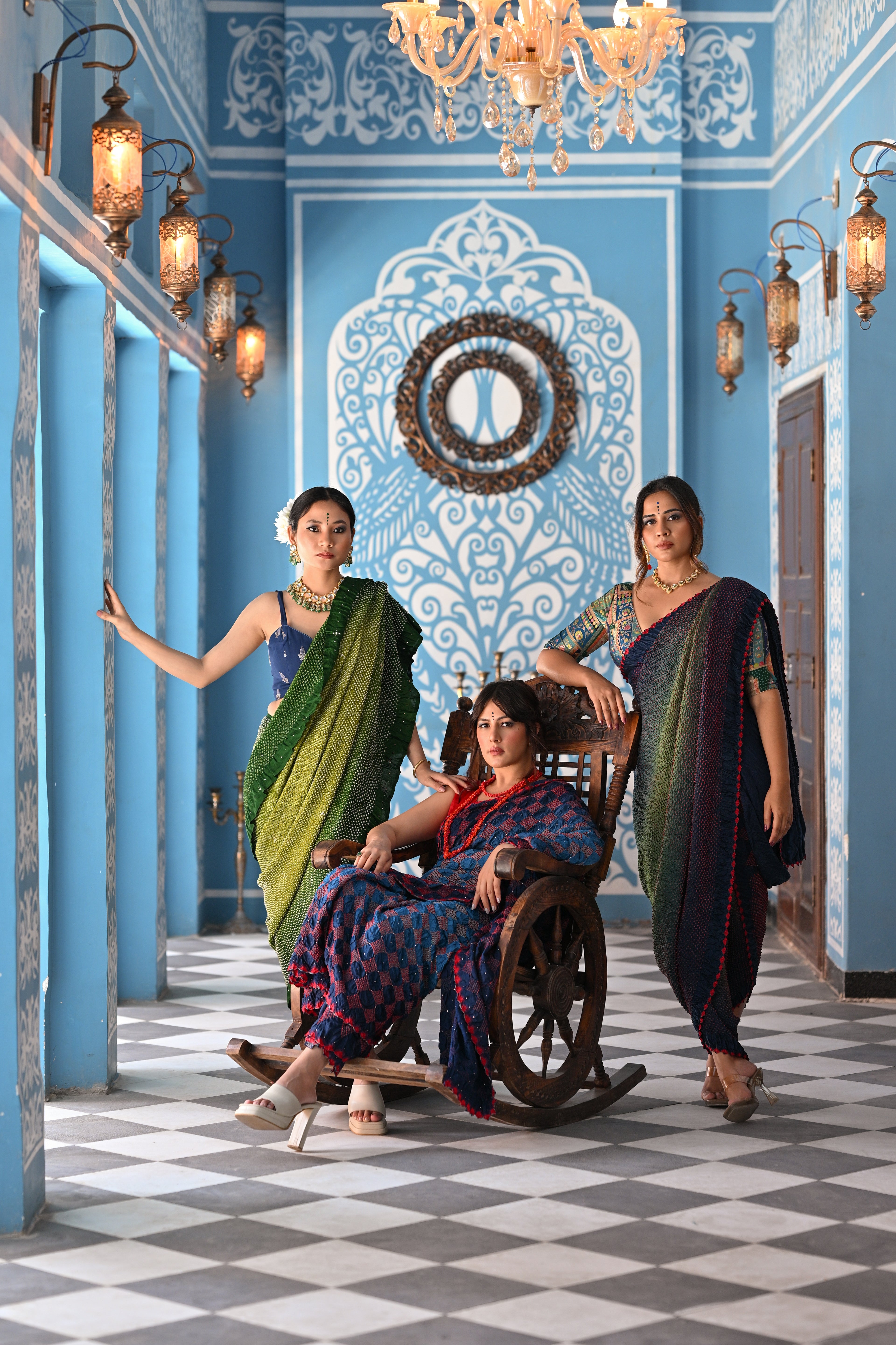 GREEN ETERNAL DOTS BANDHANI SILK SAREE WITH MUKAISH
