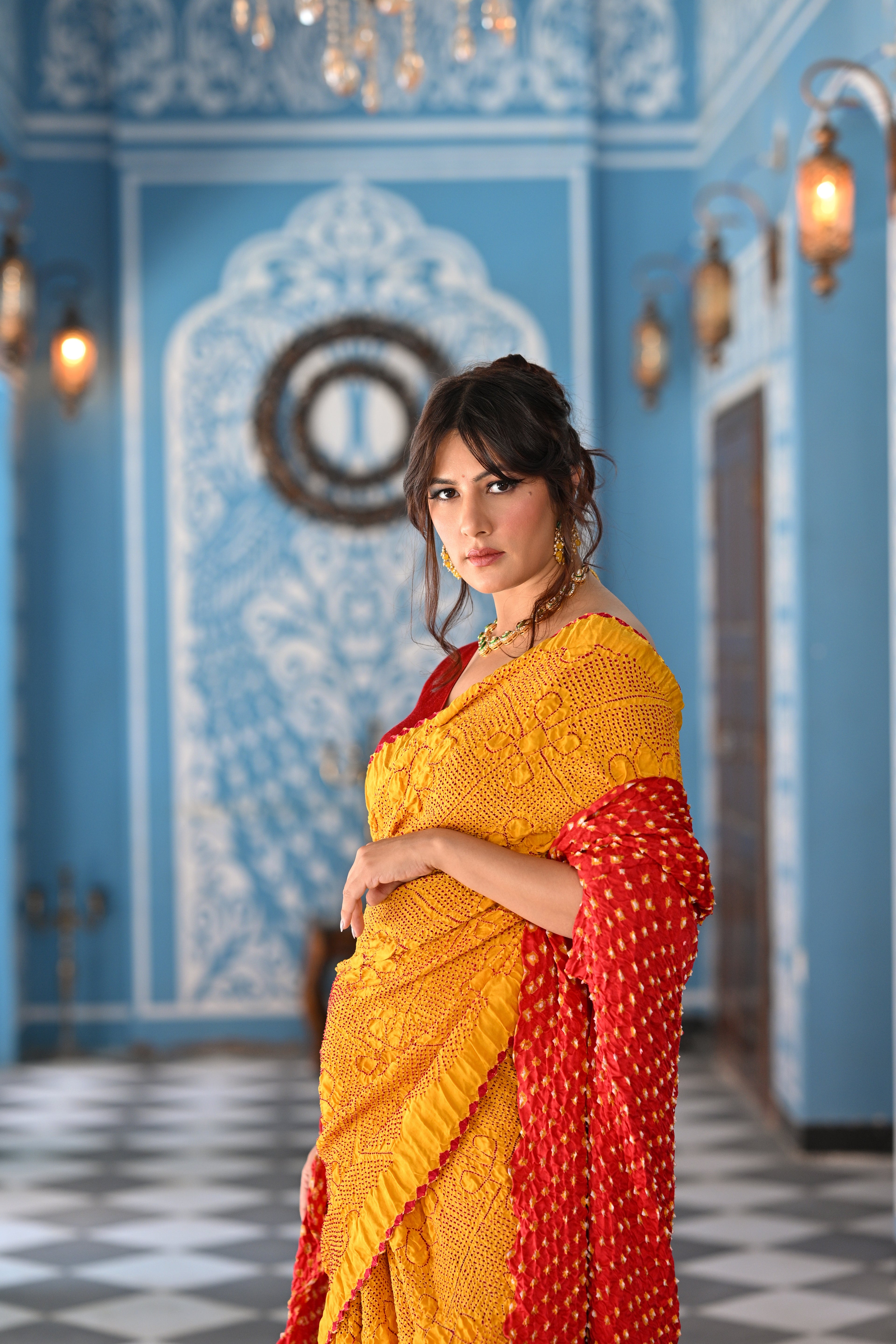YELLOW POPPY FLOWER BANDHANI SILK SAREE