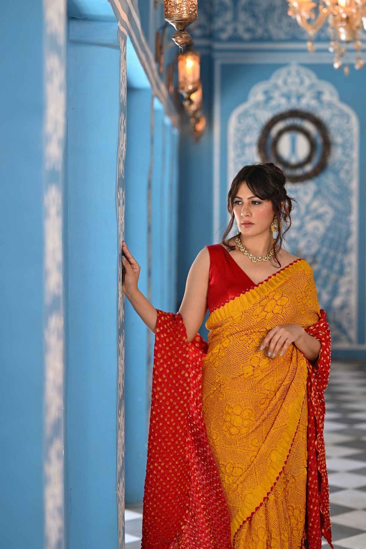 POPPY FLOWER BANDHANI SILK SAREE YELLOW