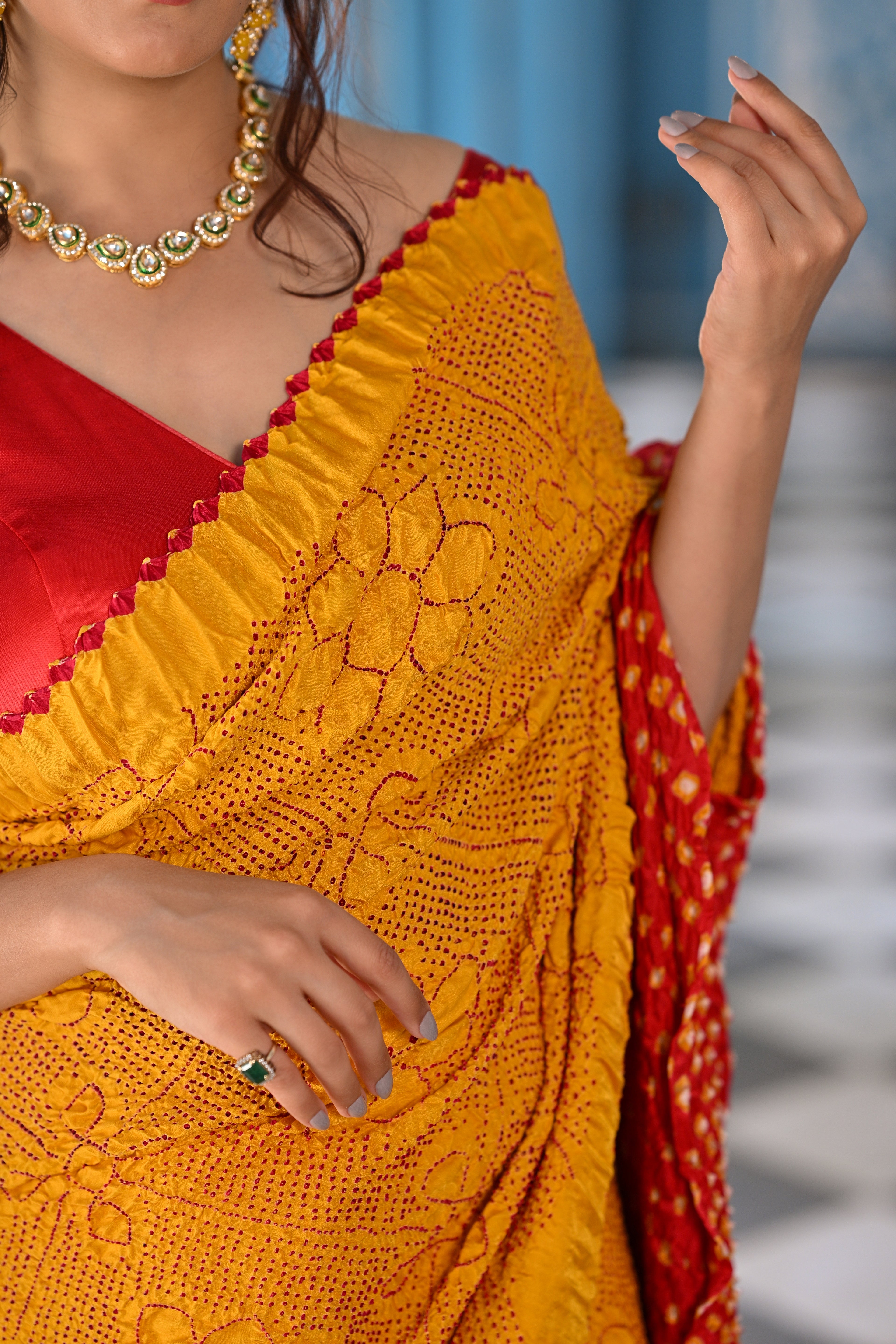 YELLOW POPPY FLOWER BANDHANI SILK SAREE