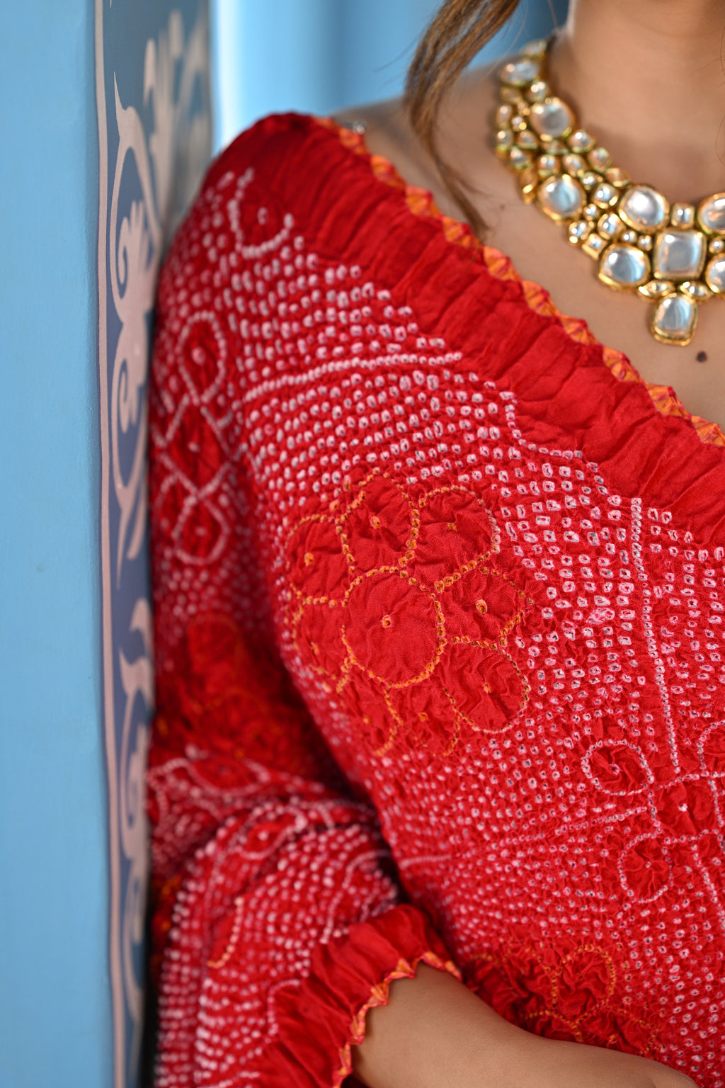 RED POPPY FLOWER BANDHANI SILK SAREE