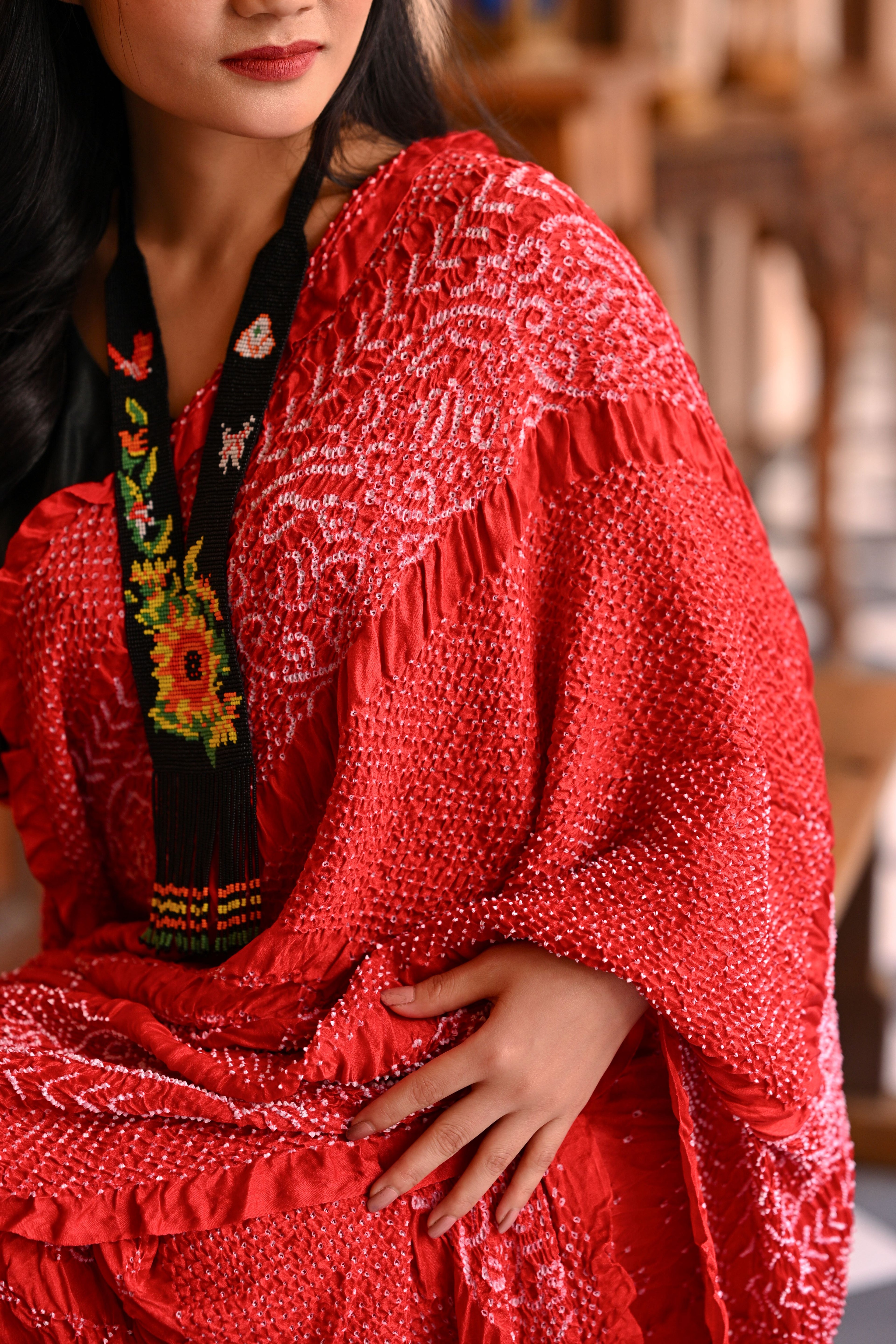 RED CLASSIC TRADITIONAL BANDHANI SILK SAREE
