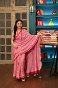 PINK TRIANGULAR GEOMETRIC BANDHANI SILK SAREE WITH APPLIQUE AND MUKAISH WORK