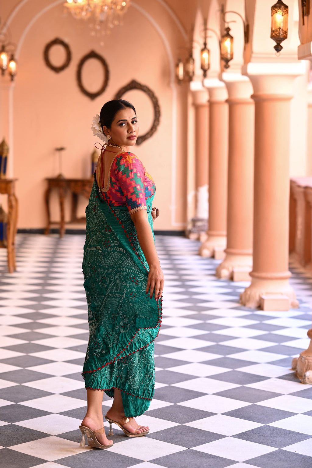 GREEN JAPANESE BANDHANI SILK SAREE