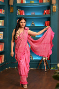 PINK YIN-YANG HALF FULL HALF EMPTY BANDHANI SILK SAREE