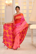 RED-PINK BAARADOZI PATCHWORK REVERSIBLE SILK SAREE