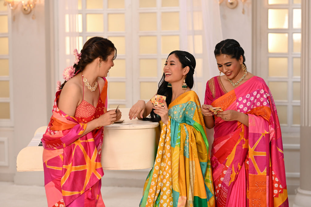 YELLOW-GREEN BAARADOZI PATCHWORK REVERSIBLE SILK SAREE