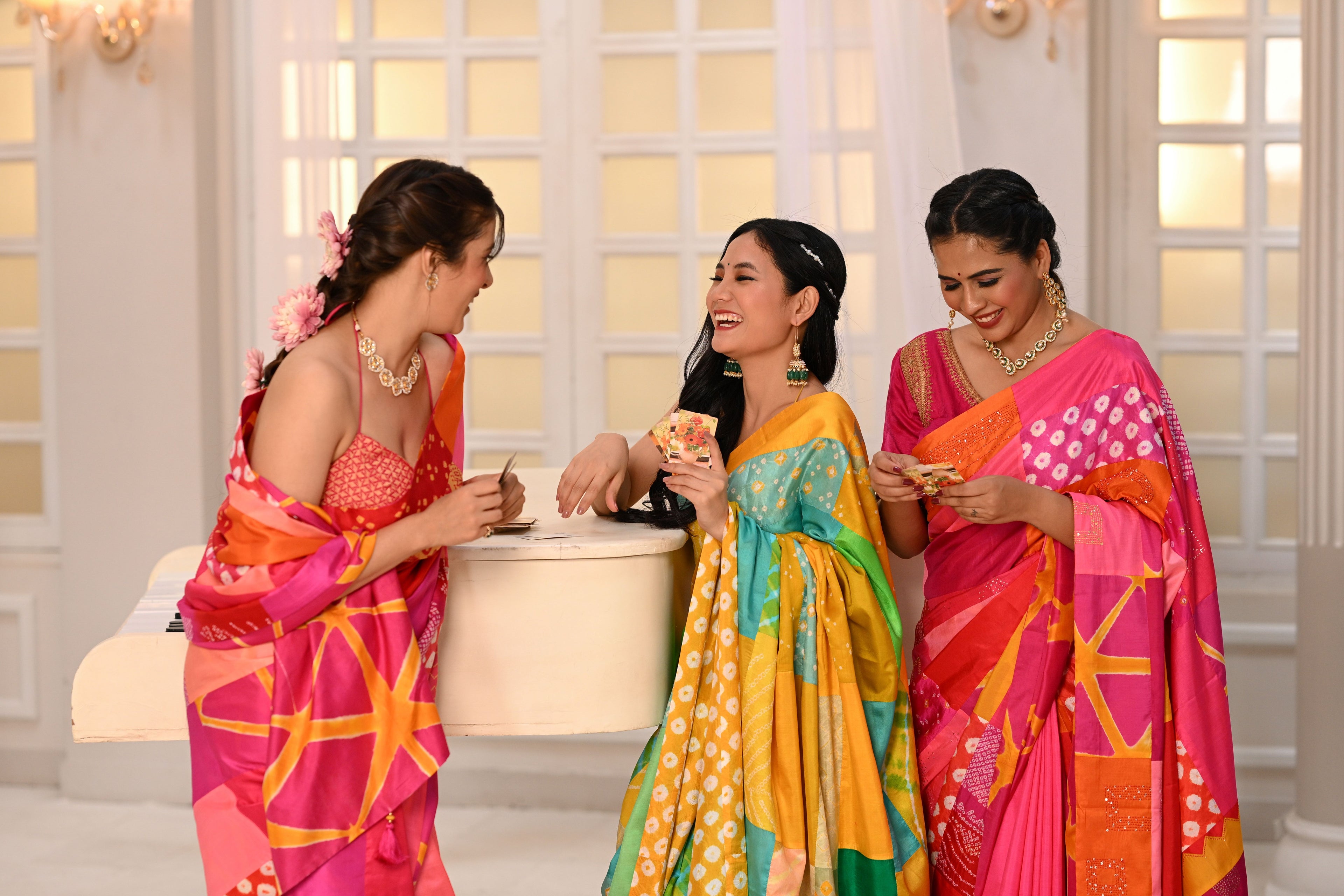 YELLOW-GREEN BAARADOZI PATCHWORK REVERSIBLE SILK SAREE