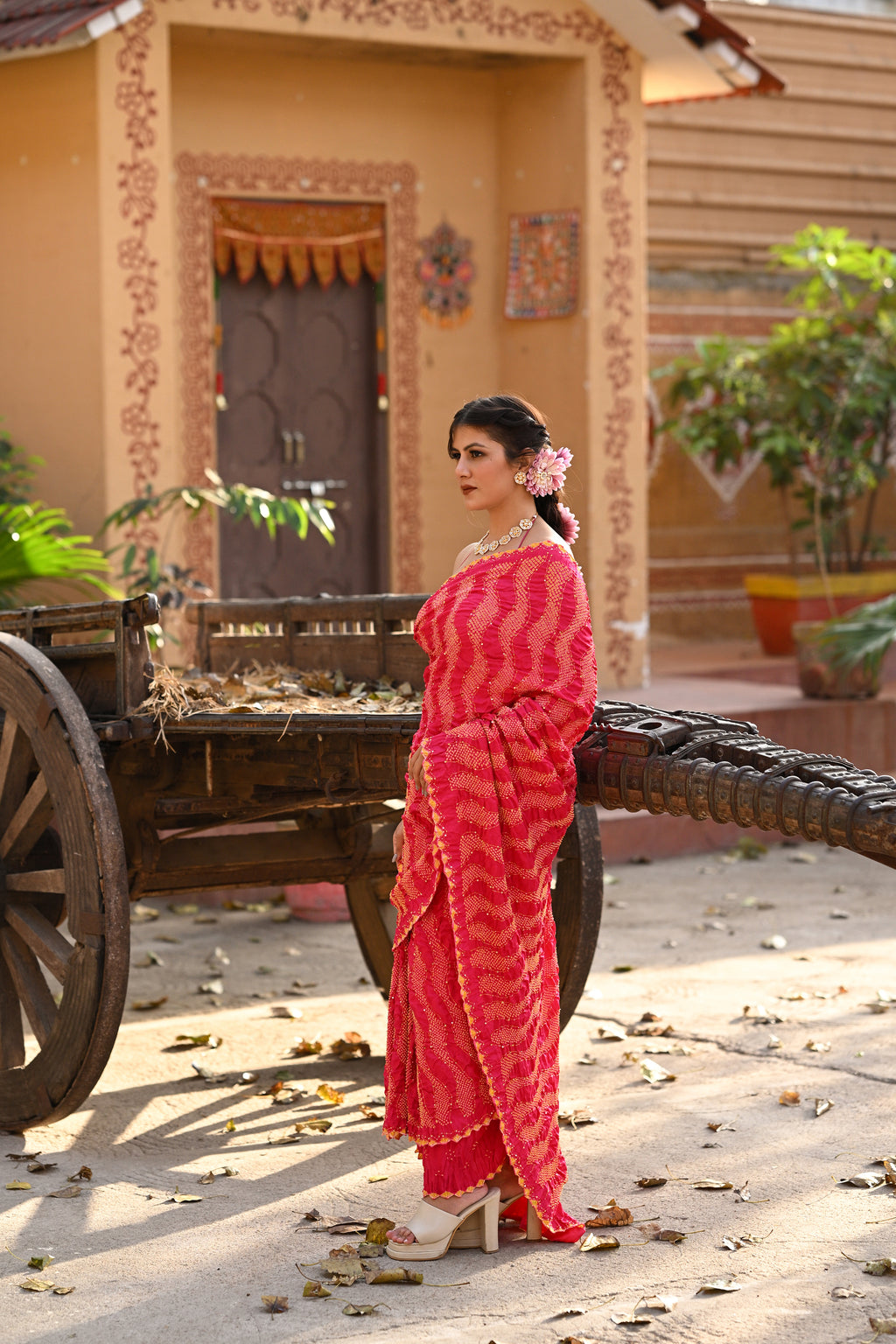 PINK WAVES OF THE SEA BANDHANI SILK SAREE WITH EMBROIDERY