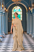 BEIGE ETERNAL DOT BANDHANI GEORGETTE SAREE WITH SILK BORDER