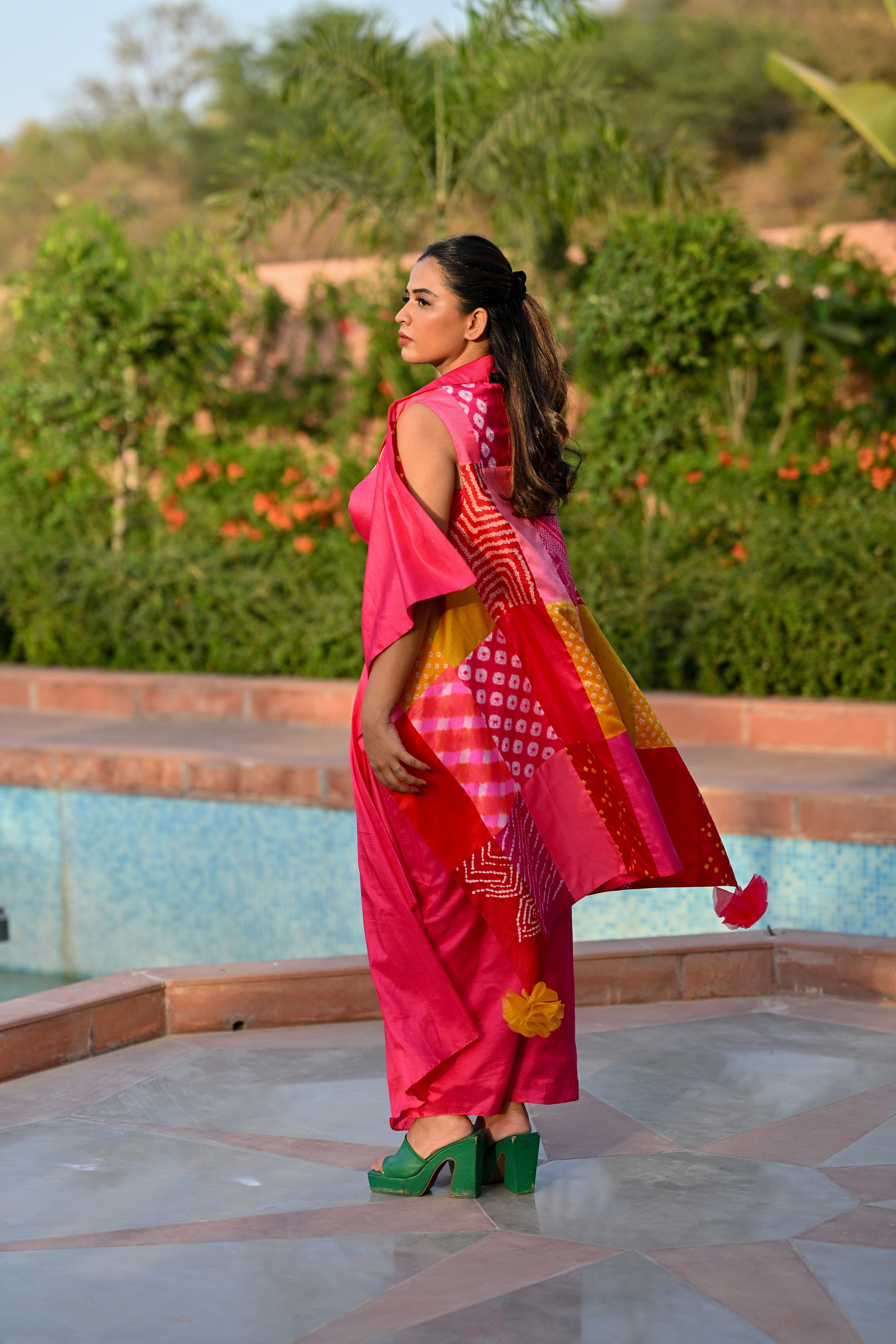 PINK SILK DRAPED SKIRT