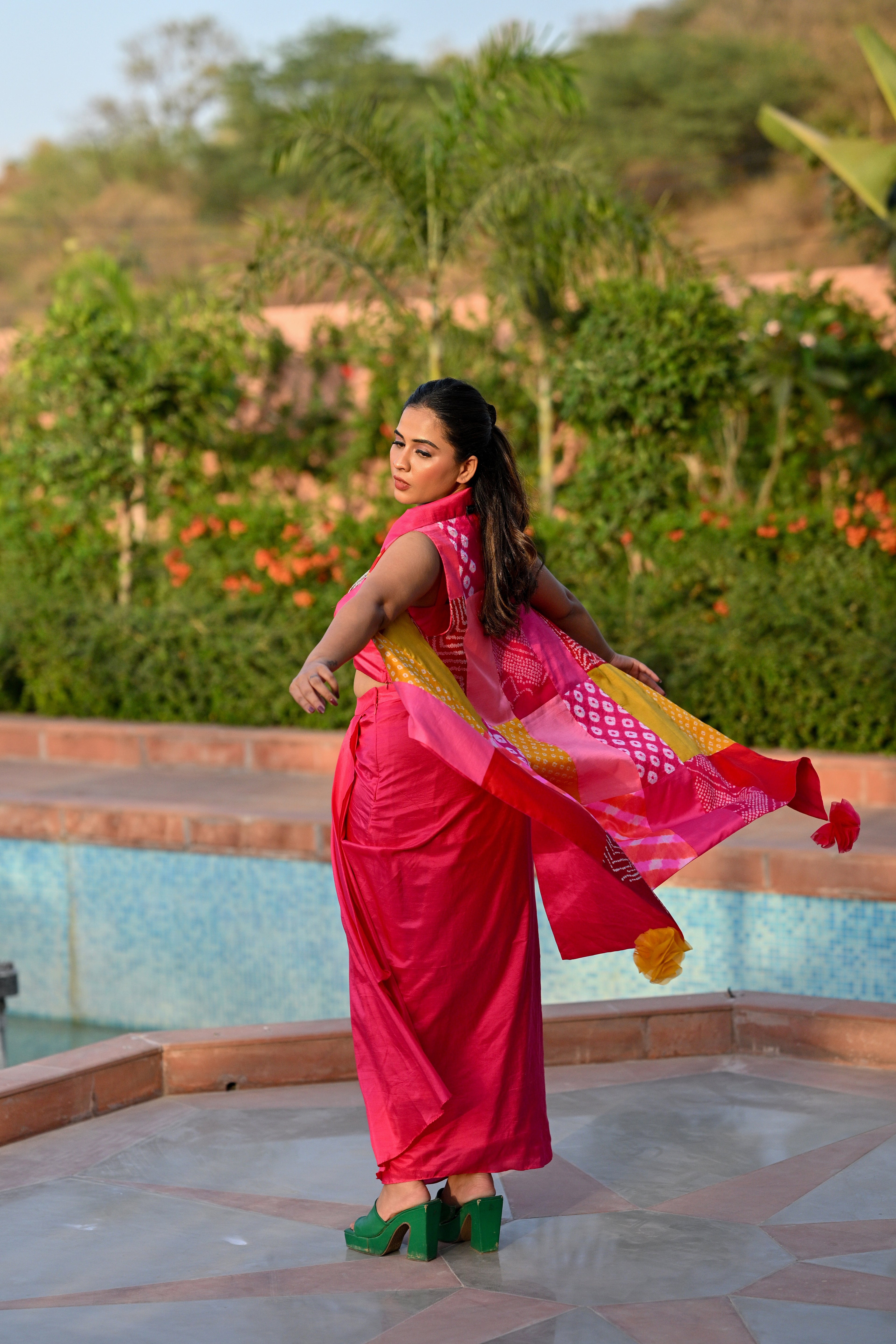 PINK SILK DRAPED SKIRT