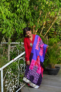 PINK-PURPLE BAARADOZI PATCHWORK REVERSIBLE SILK STOLE WITH LAMPI BORDER