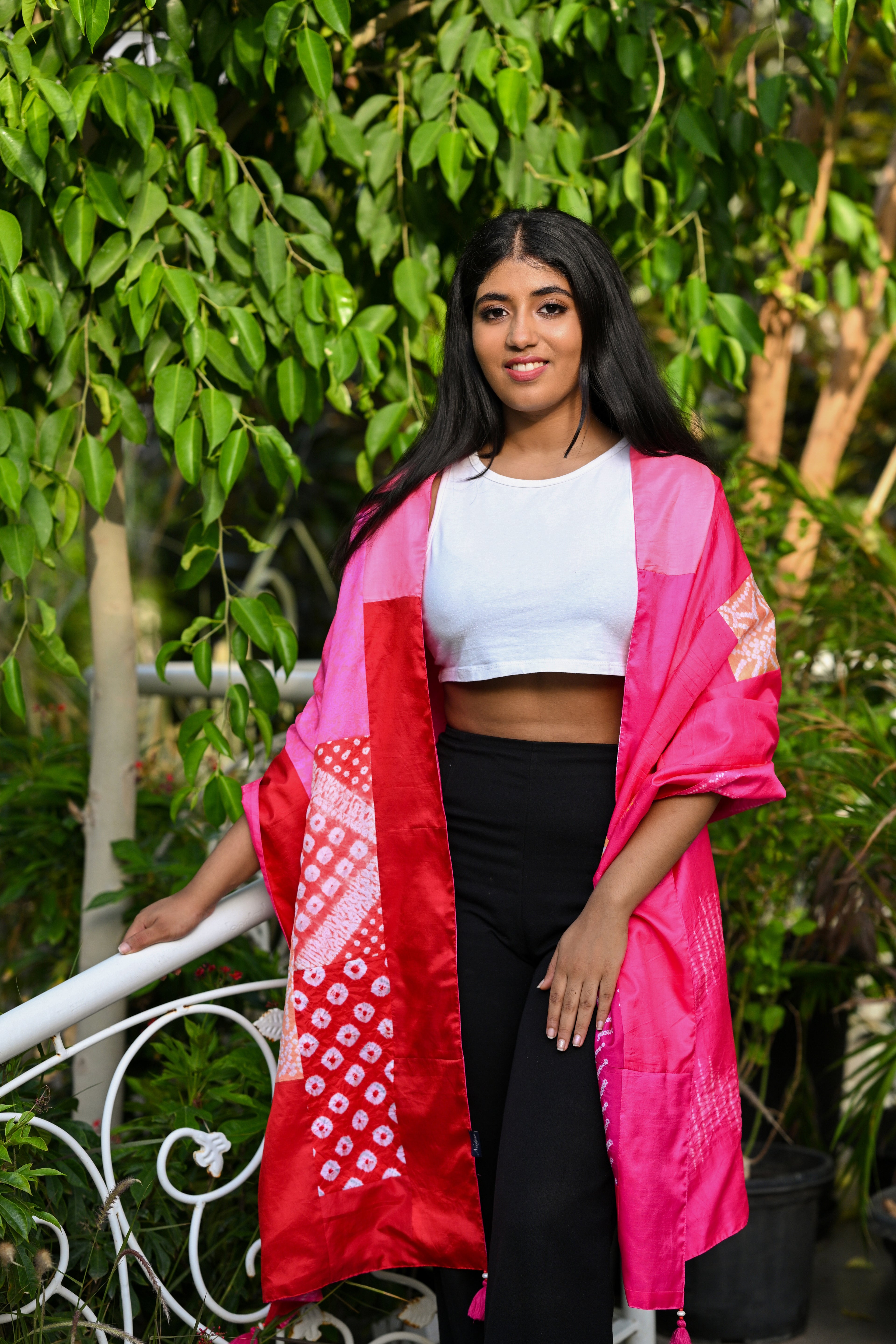 PINK BAARADOZI PATCHWORK REVERSIBLE SILK STOLE WITH TASSELS