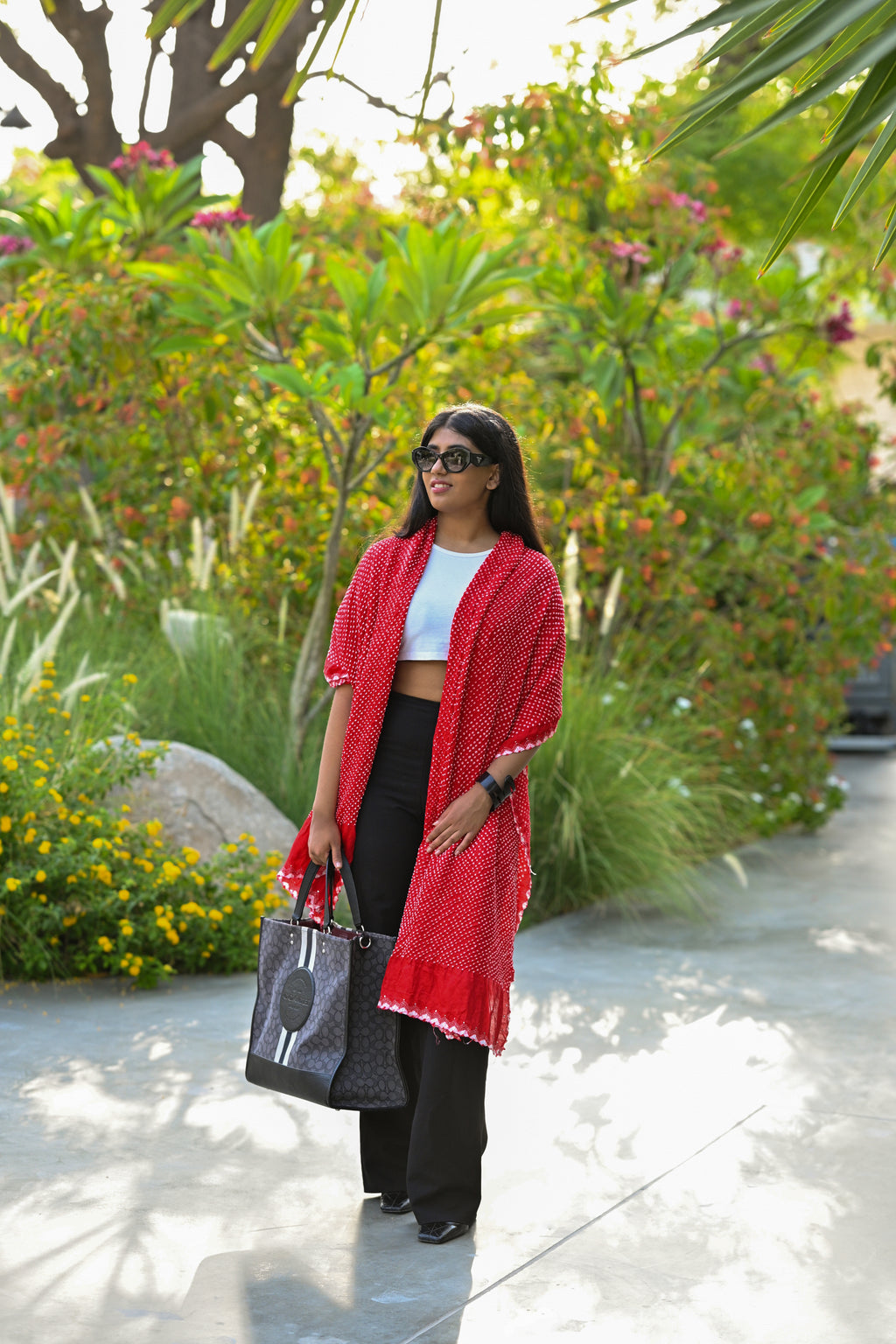 RED ETERNAL DOTS BANDHANI SILK DUPATTA