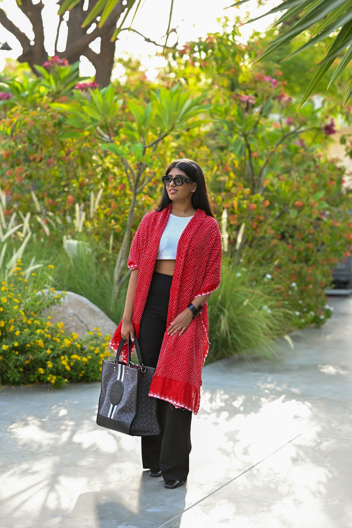 ETERNAL DOTS BANDHANI SILK DUPATTA RED