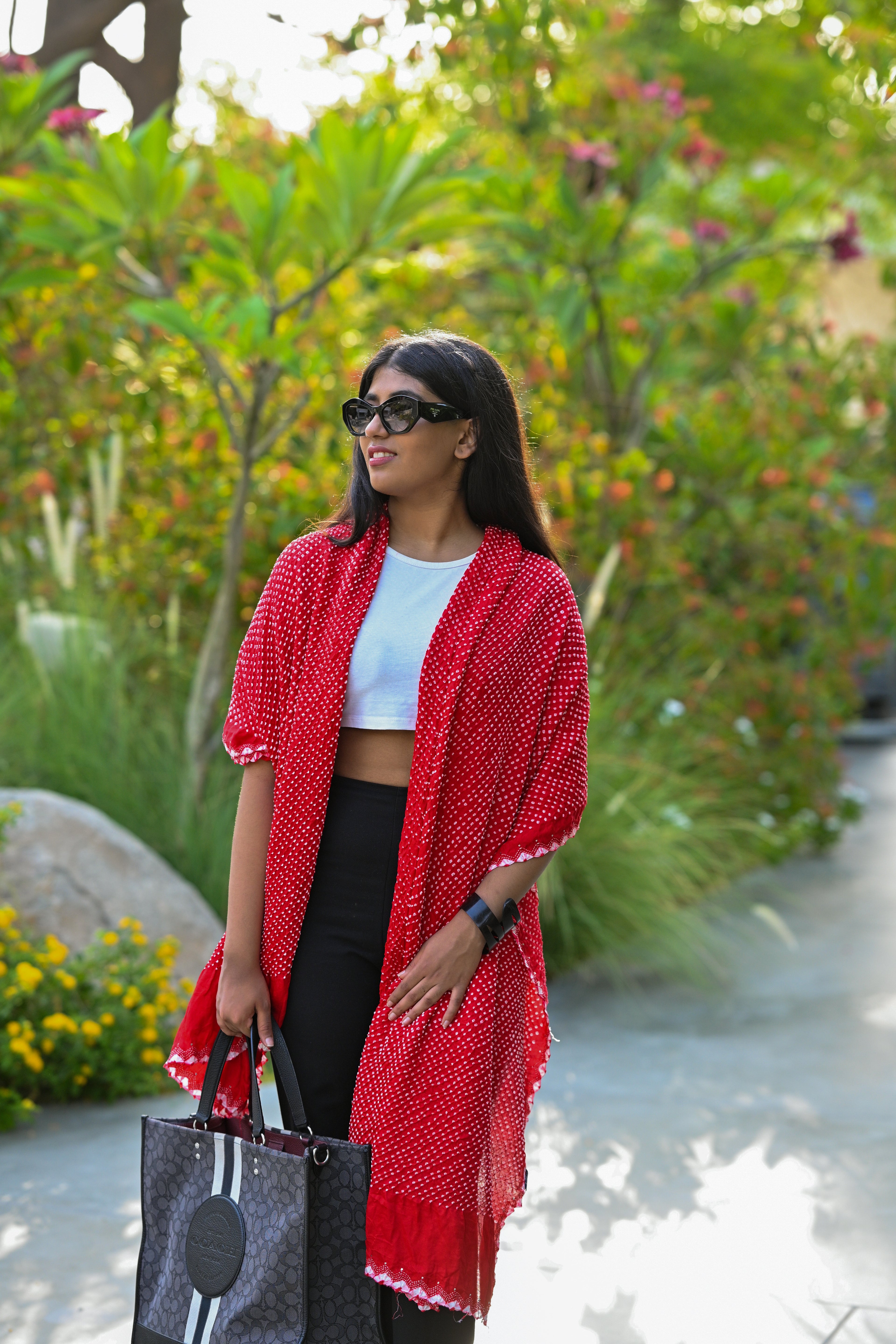 RED ETERNAL DOTS BANDHANI SILK DUPATTA