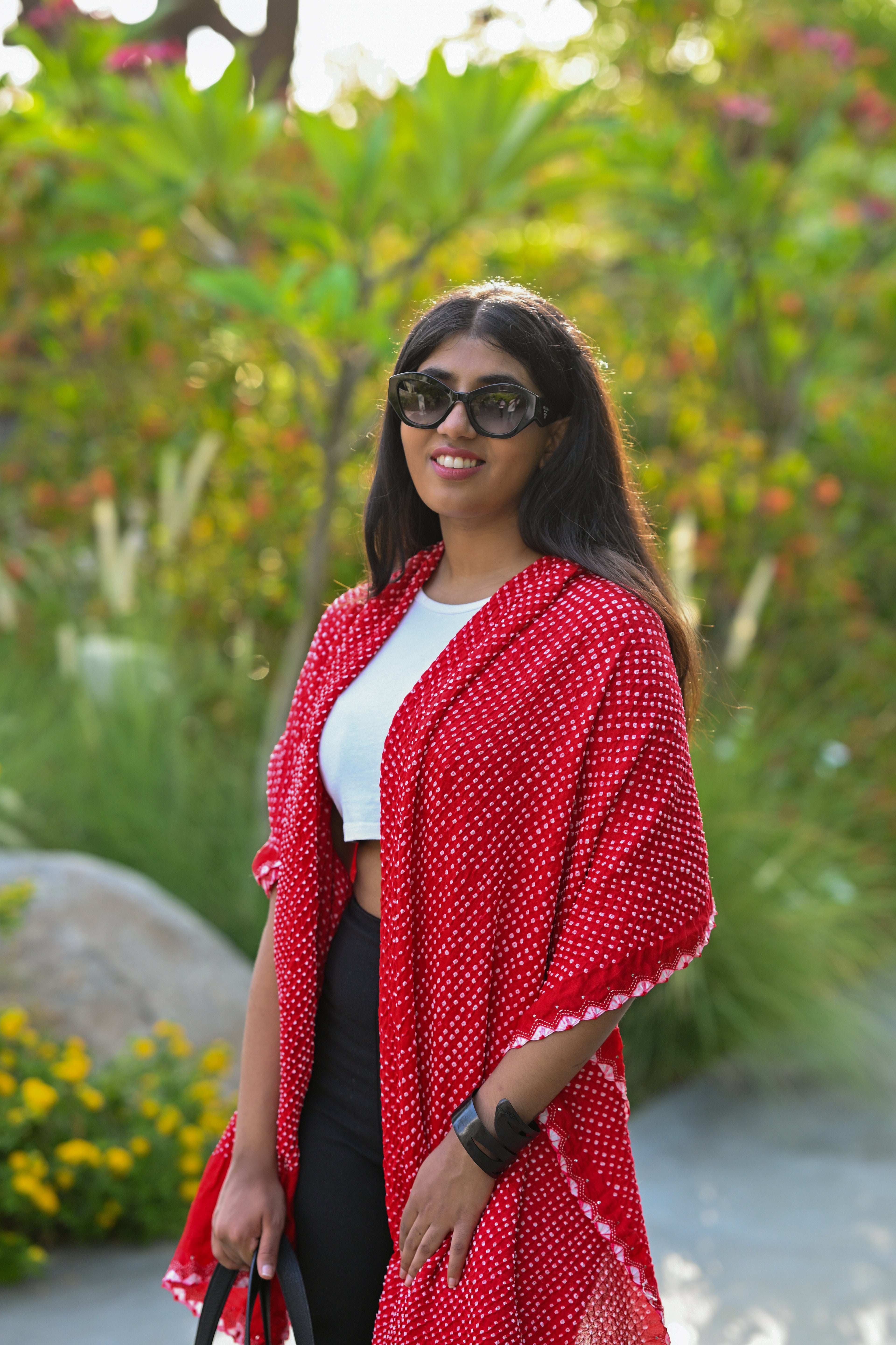 RED ETERNAL DOTS BANDHANI SILK DUPATTA