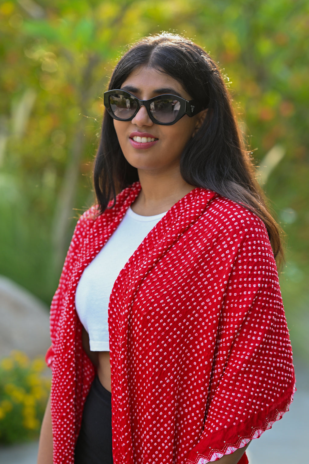 RED ETERNAL DOTS BANDHANI SILK DUPATTA