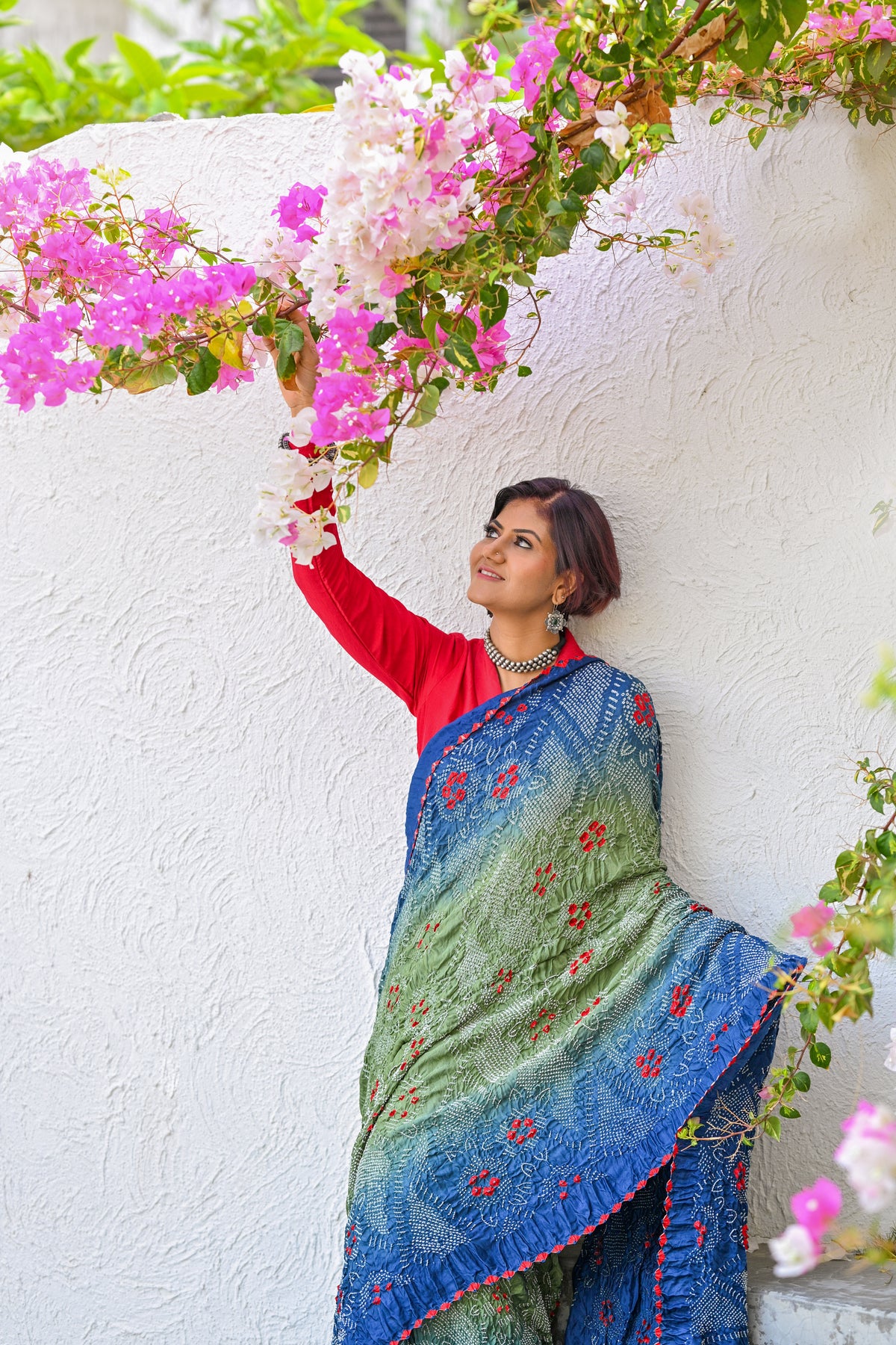 JAPANESE BANDHANI SILK SAREE BLUE-GREEN