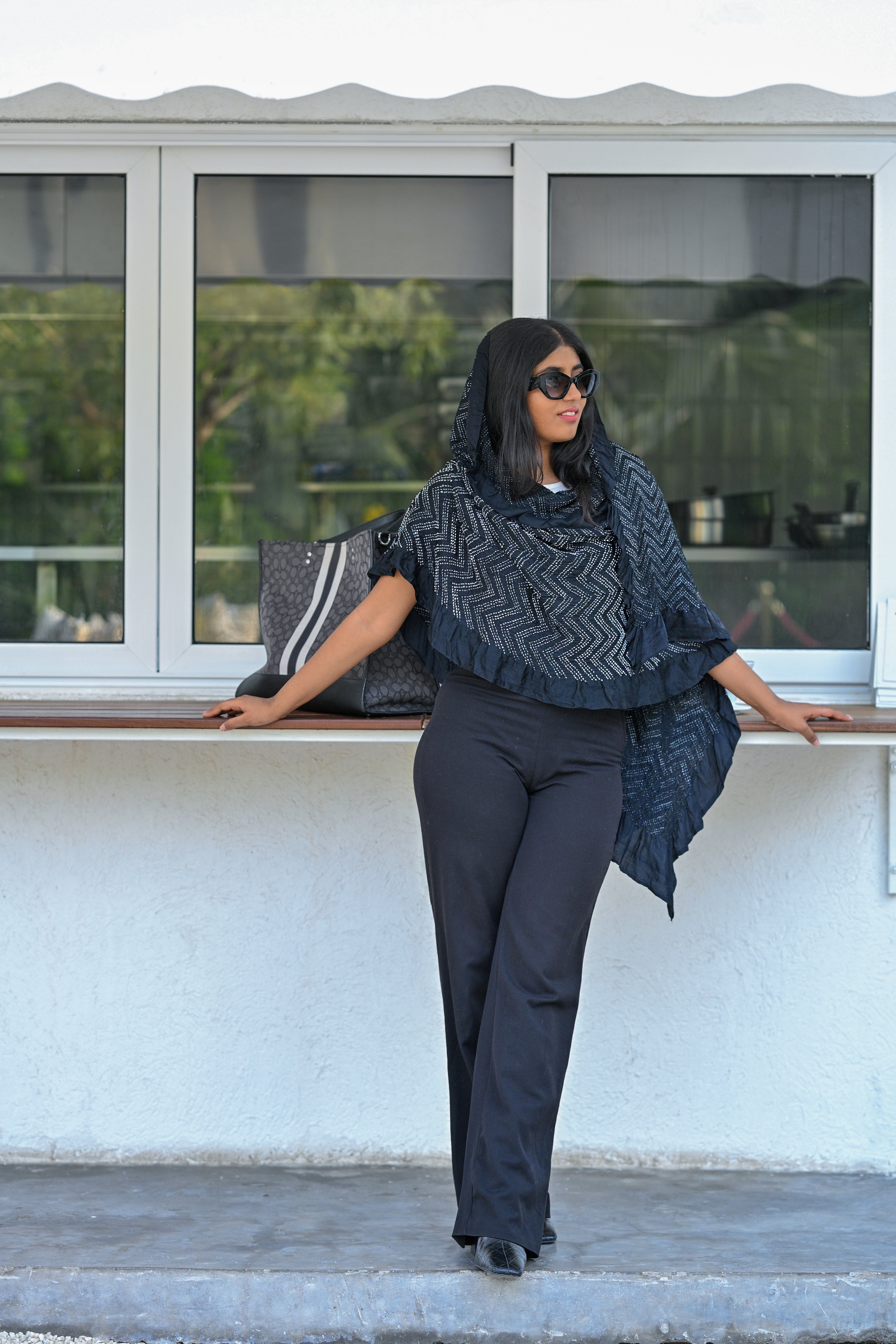 BLACK O3 CHEVRON BANDHANI SILK DUPATTA