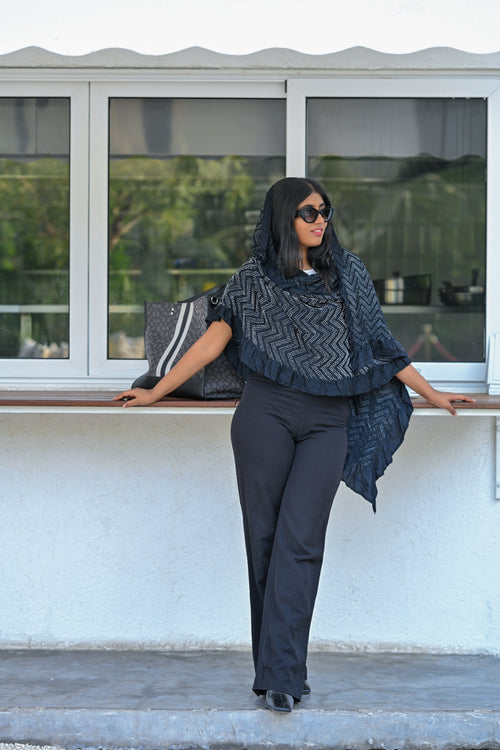 BLACK O3 CHEVRON BANDHANI SILK DUPATTA