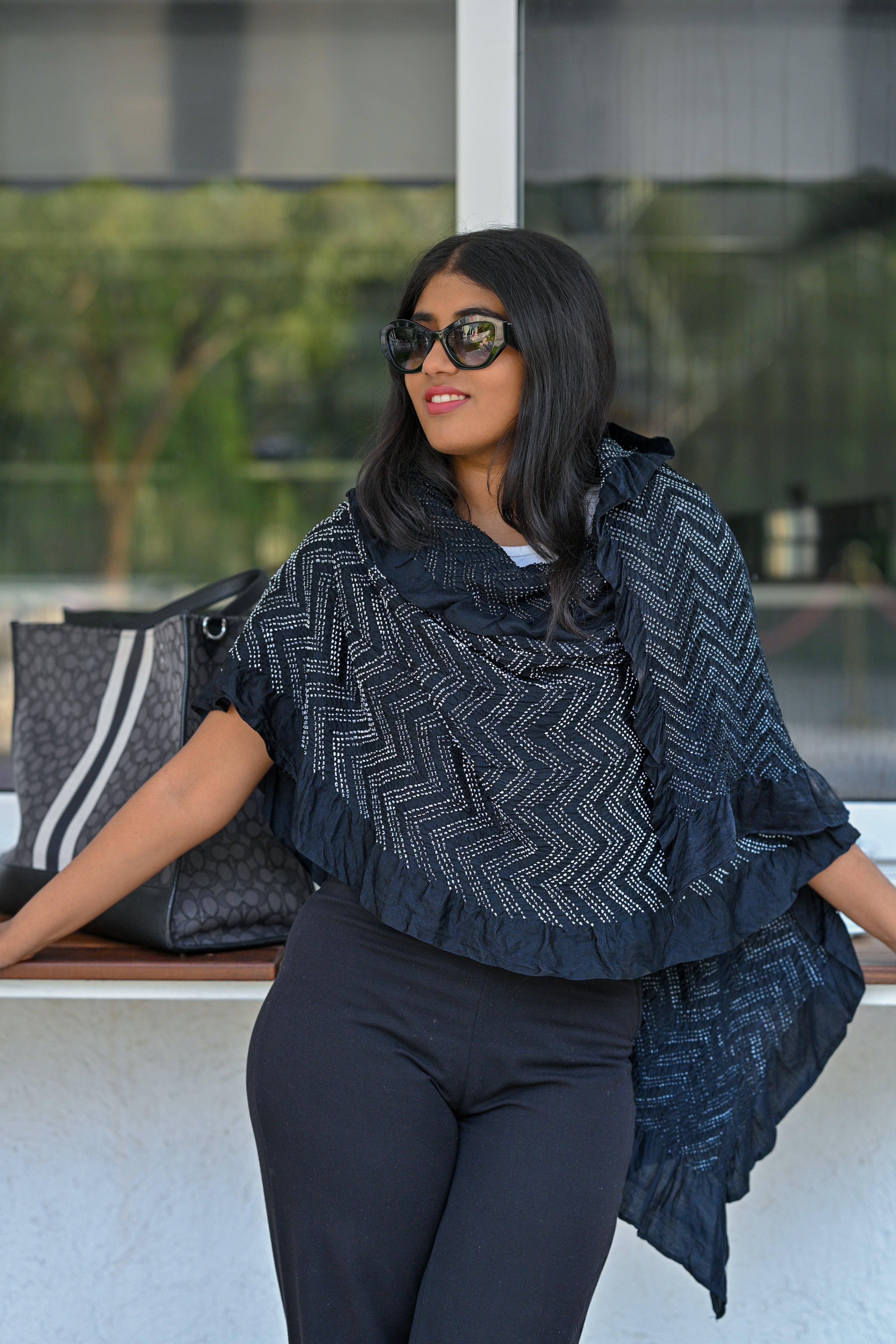 BLACK O3 CHEVRON BANDHANI SILK DUPATTA