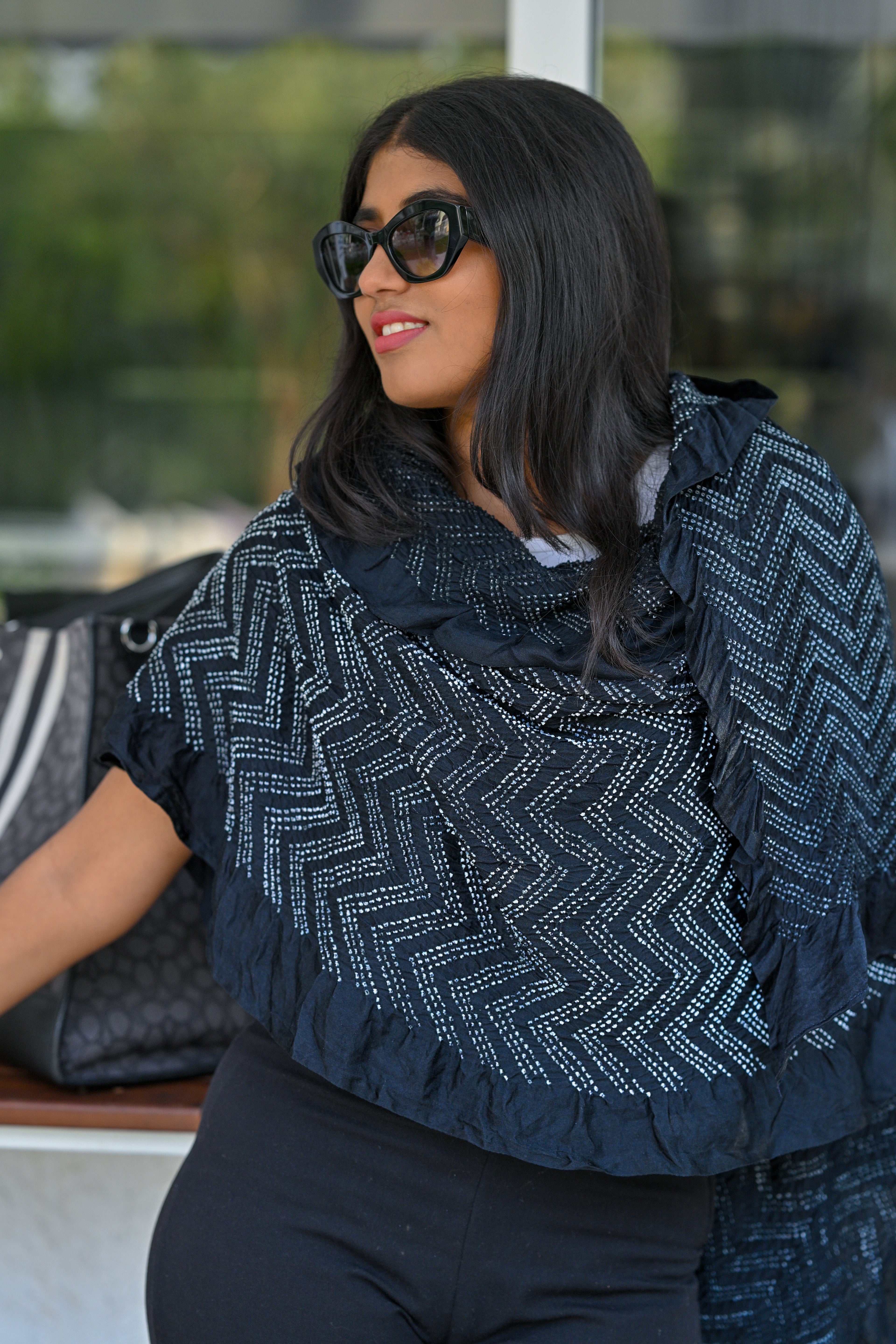 BLACK O3 CHEVRON BANDHANI SILK DUPATTA