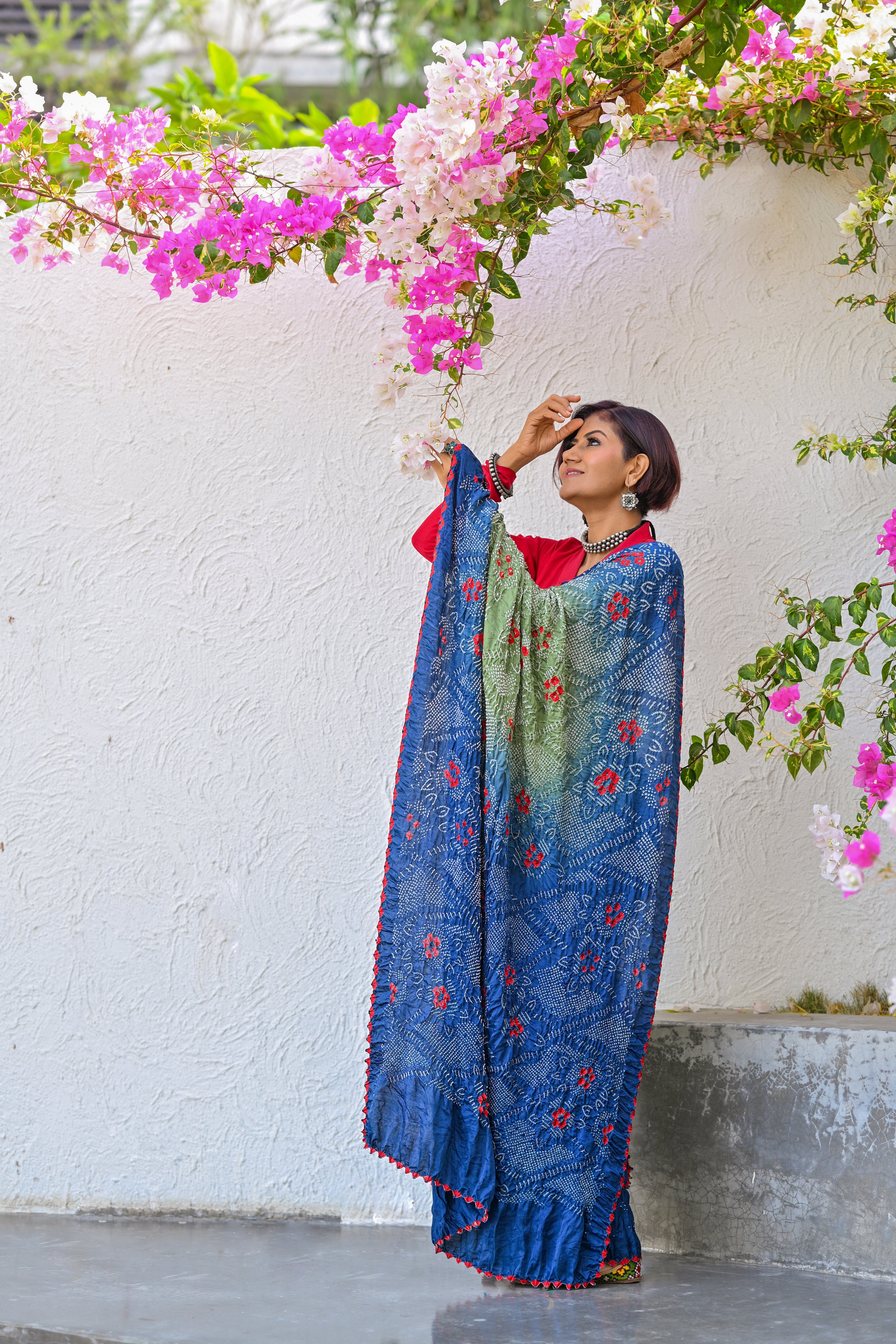 BLUE-GREEN JAPANESE BANDHANI SILK SAREE